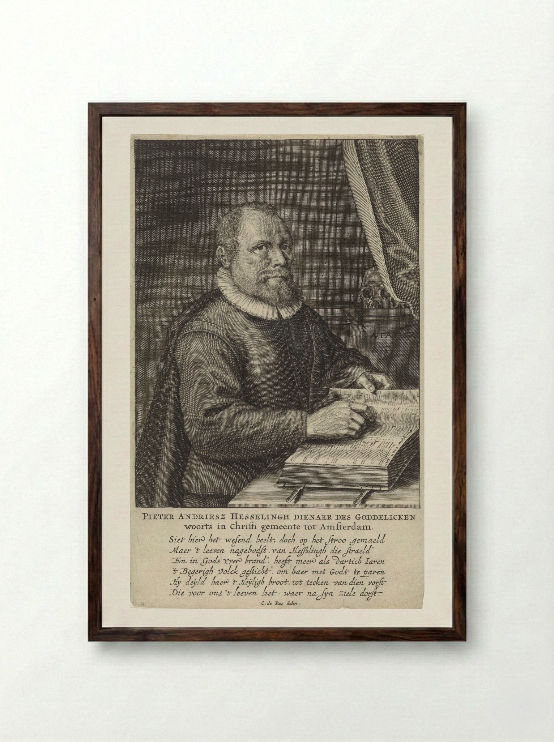 Portret van Pieter Andriesz Hesseling - Crispijn van de Passe (II) - Framed Print Dark Wood