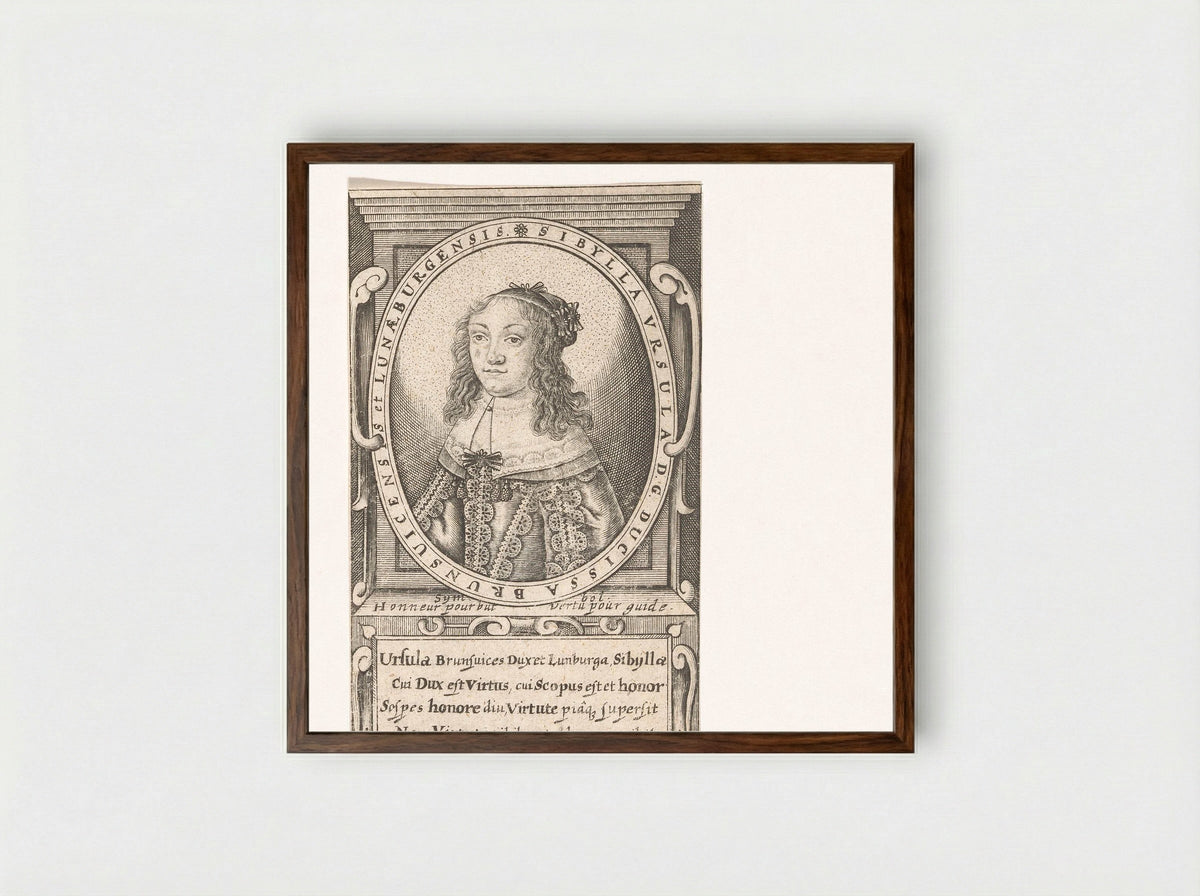 Portret van Sibylla Ursula von Braunschweig-Wolfenbüttel - Balthasar Kühn - Framed Print Dark Wood