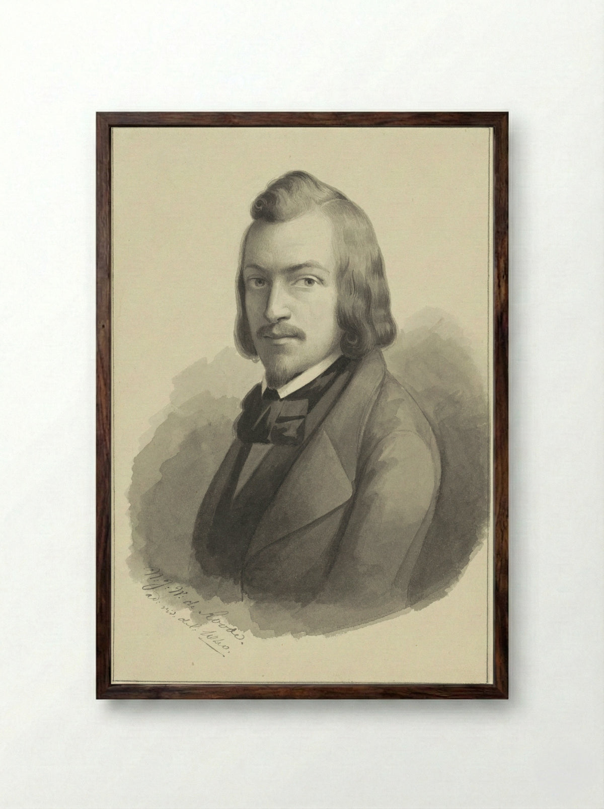 Portret van Theodoor Cornelis Reinier Huydecoper - Nicolaas Johannes Wilhelmus de Roode - Framed Print Dark Wood