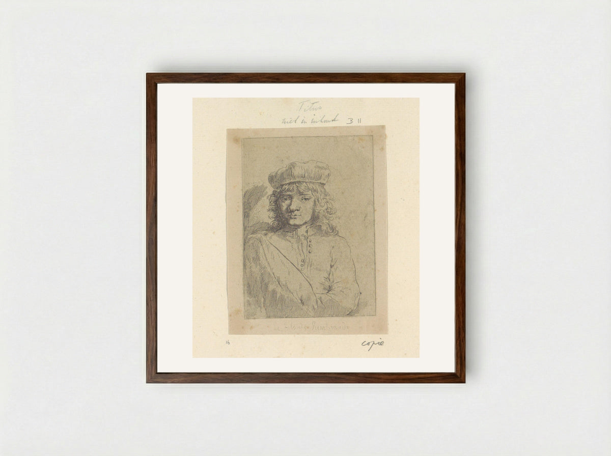 Portret van Titus (After Rembrandt) - Henry Louis Basan - Framed Print Dark Wood