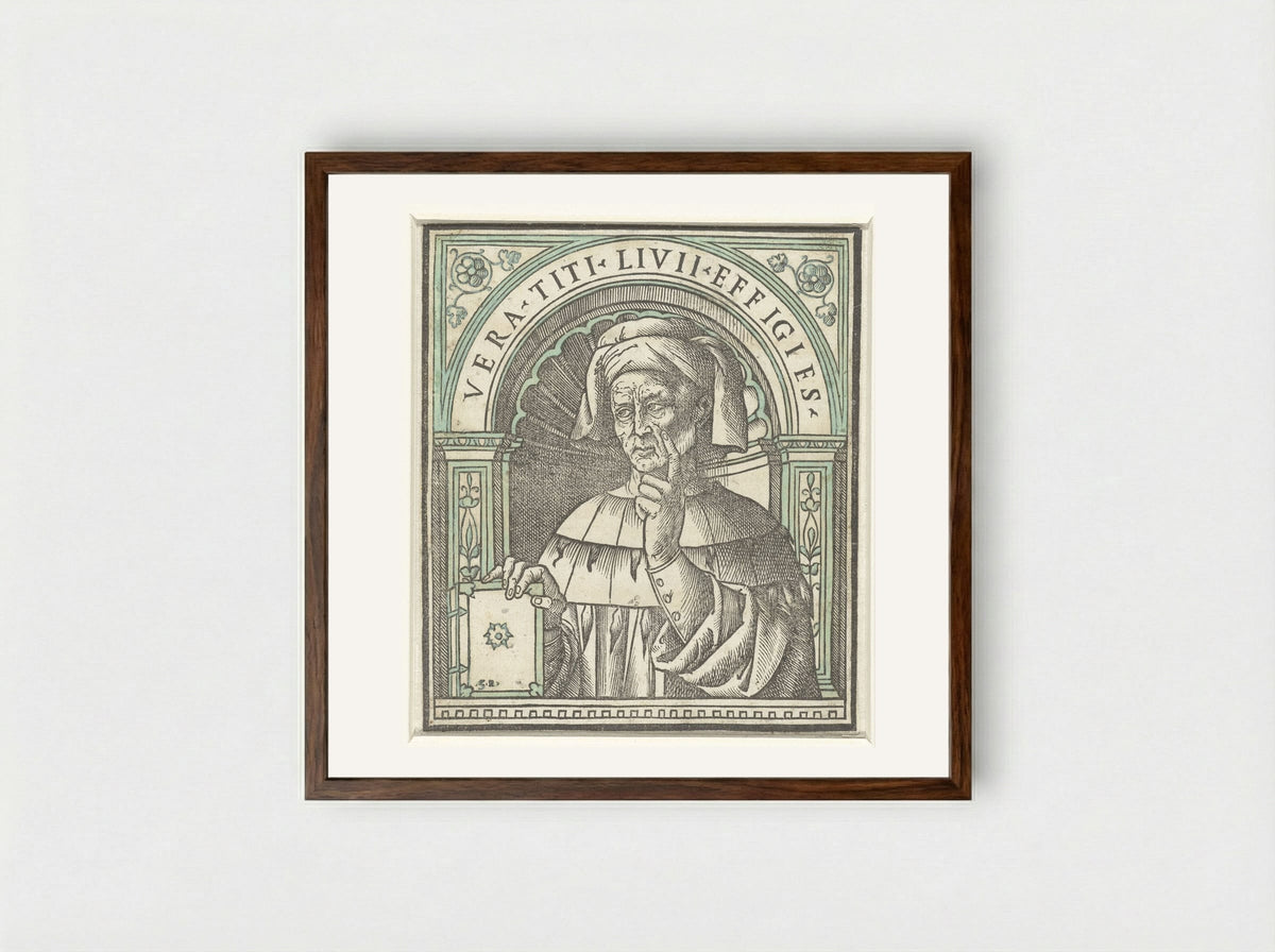Portret van Titus Livius - Giovanni Andrea Vavassore - Framed Print Dark Wood
