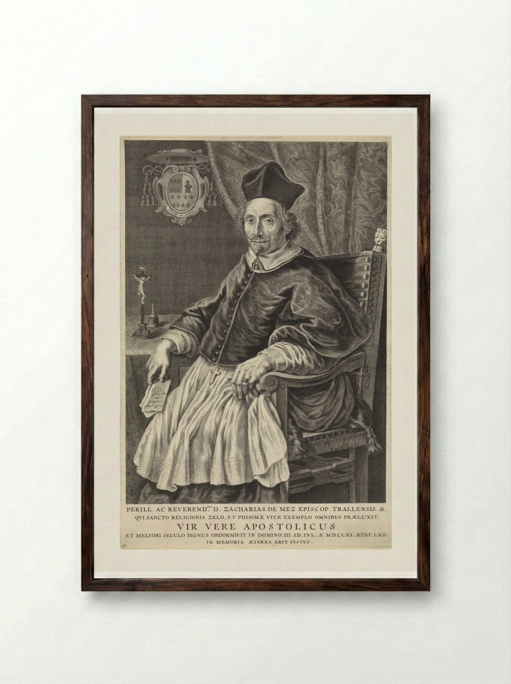 Portret van Zacharias de Mez, bisschop van Tralles - Theodor Matham - Framed Print Dark Wood