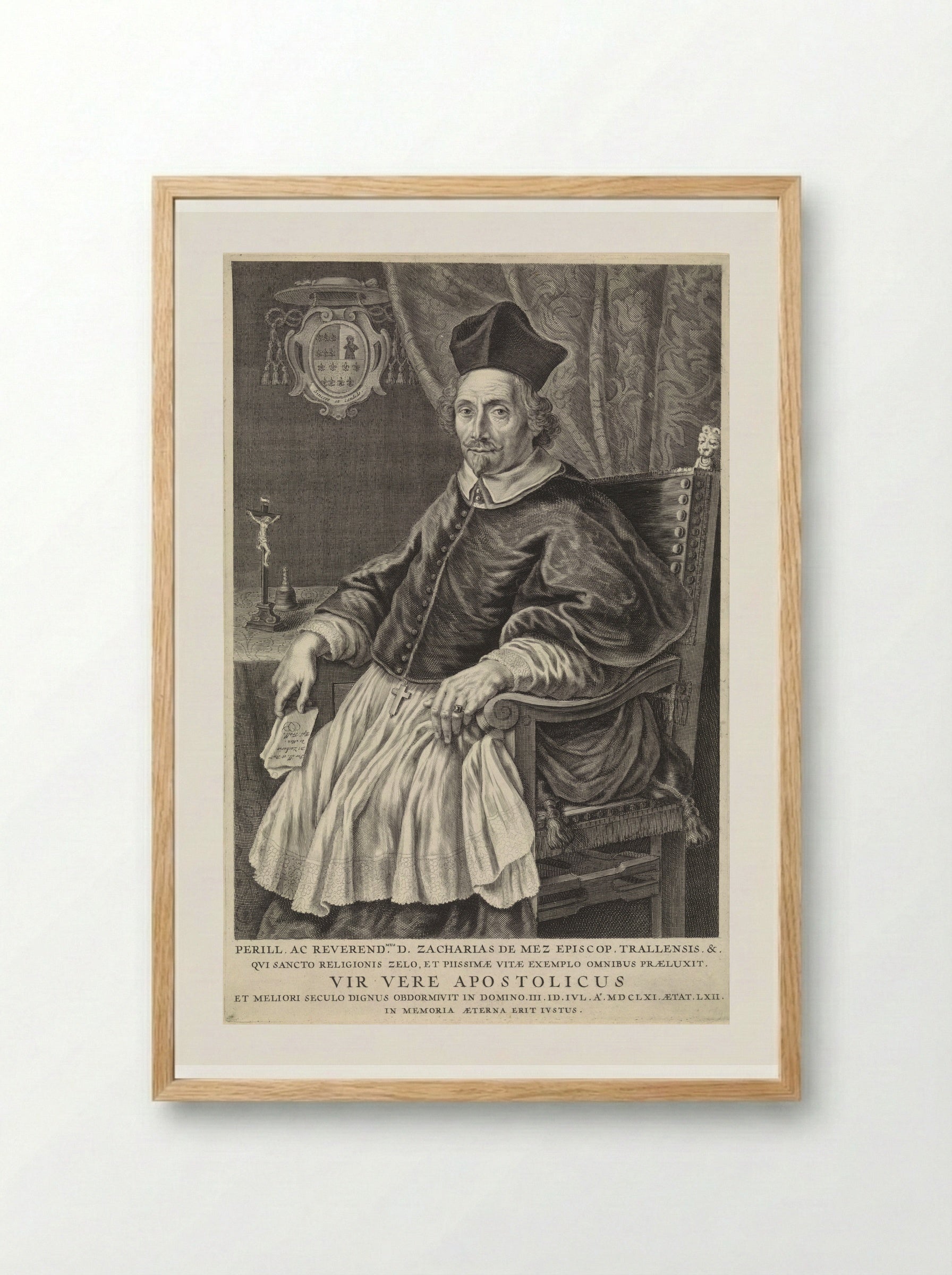 Portret van Zacharias de Mez, bisschop van Tralles - Theodor Matham - Framed Print Wood