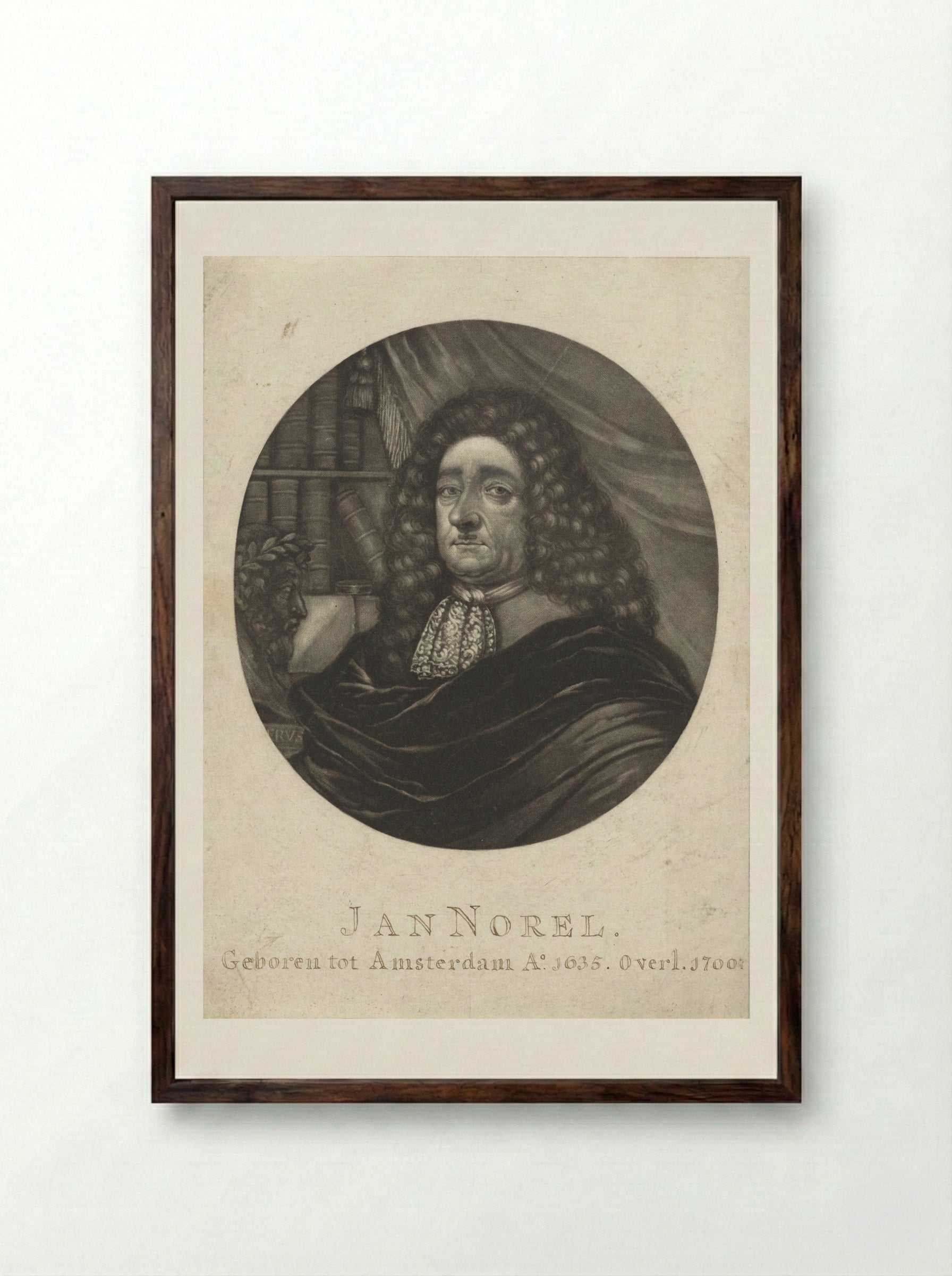 Portret van de dichter Jan Norel - Pieter Schenk (I) - Framed Print Dark Wood