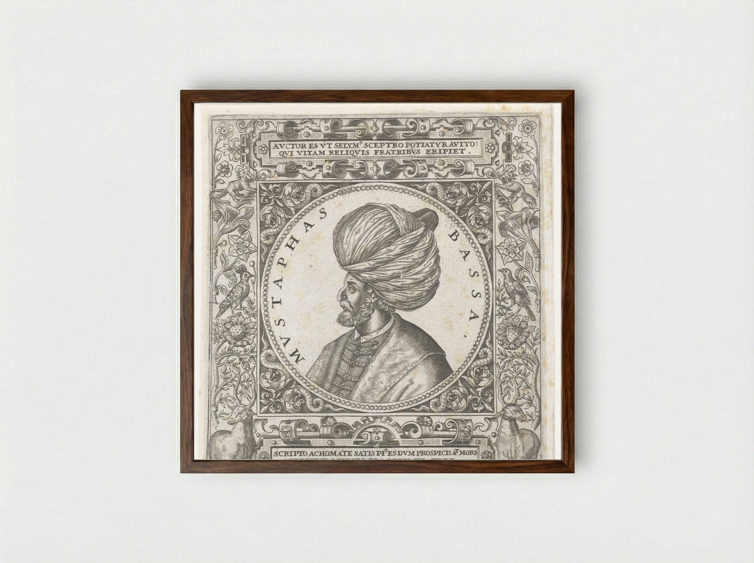 Portret van de sultan Mustafa Basha - Theodor de Bry - Framed Print Dark Wood