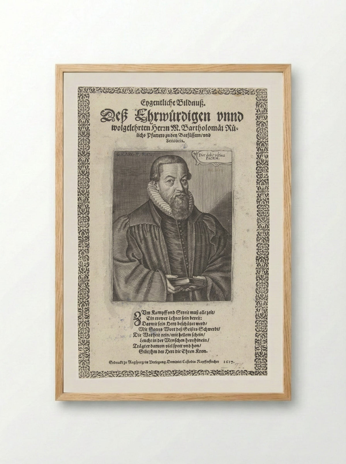 Portret van dominee Bartholomaeus Rülichs - Dominicus Custos - Framed Print Wood
