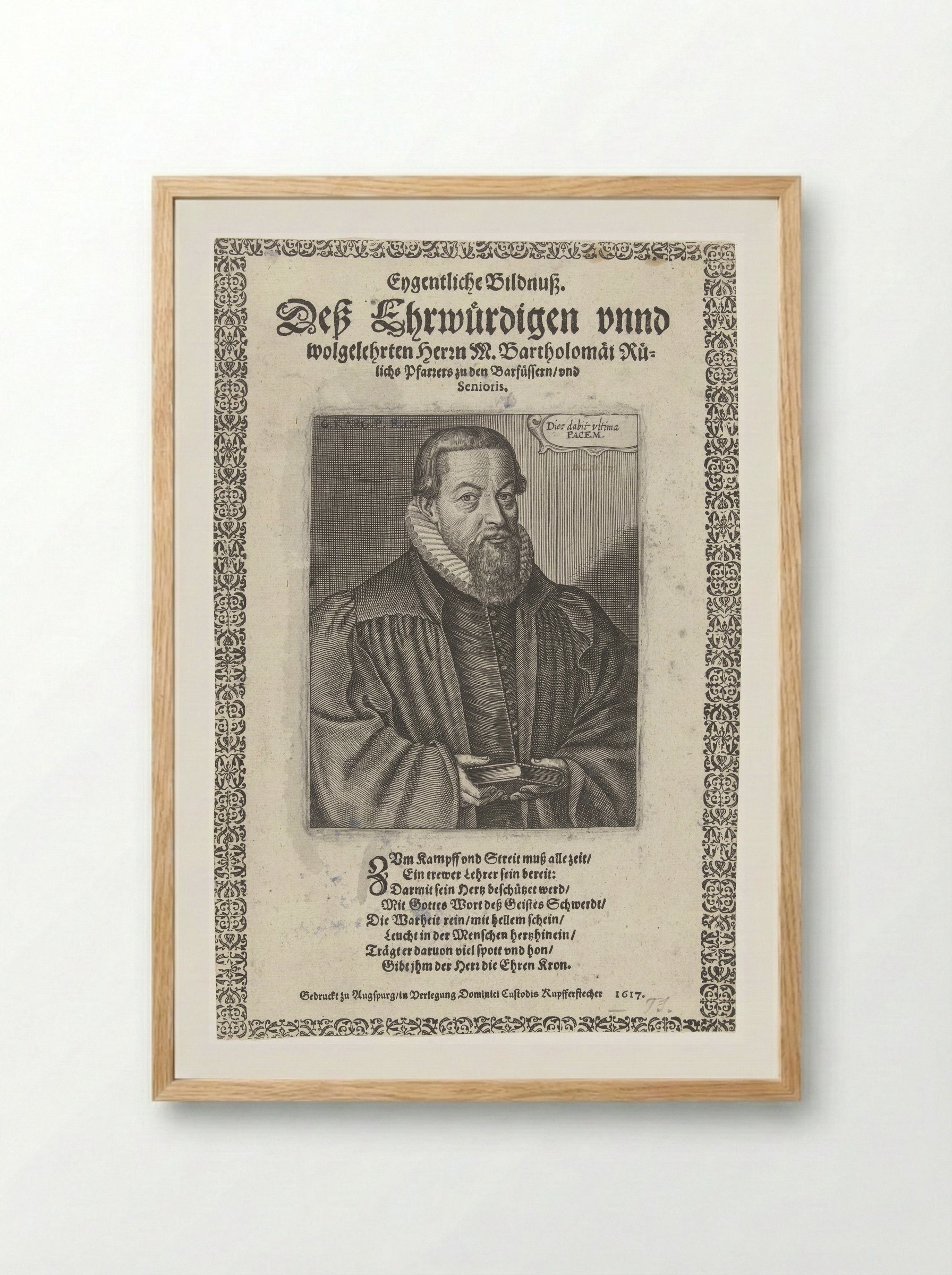 Portret van dominee Bartholomaeus Rülichs - Dominicus Custos - Framed Print Wood