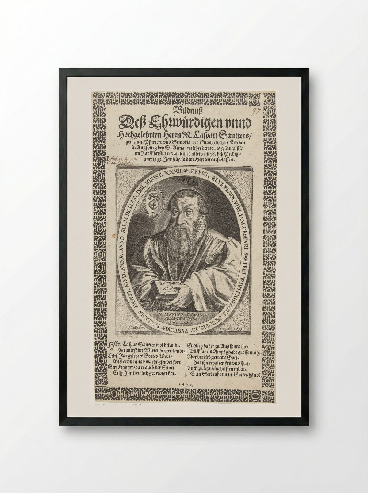 Portret van dominee Kaspar Sautter - Dominicus Custos - Framed Print Black
