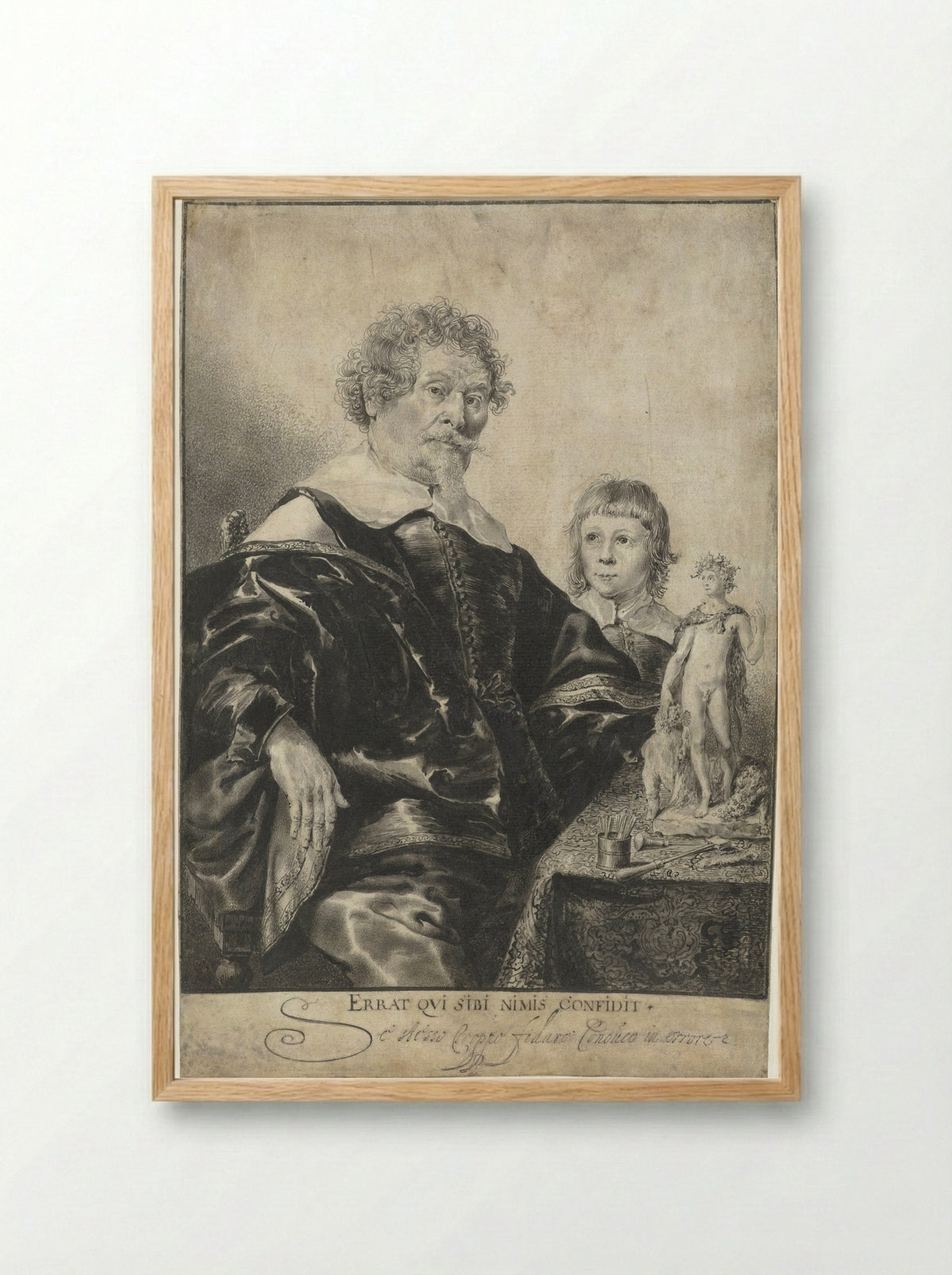 Portret van een edelsmid met zijn zoon - Pieter Rottermondt - Framed Print Wood