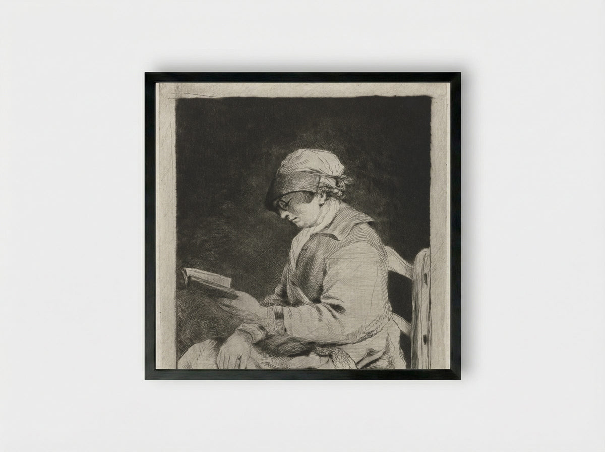 Portret van een lezende man, in profiel naar links - Louis Bernard Coclers - Framed Print Black