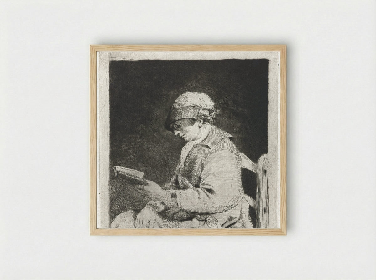 Portret van een lezende man, in profiel naar links - Louis Bernard Coclers - Framed Print Wood