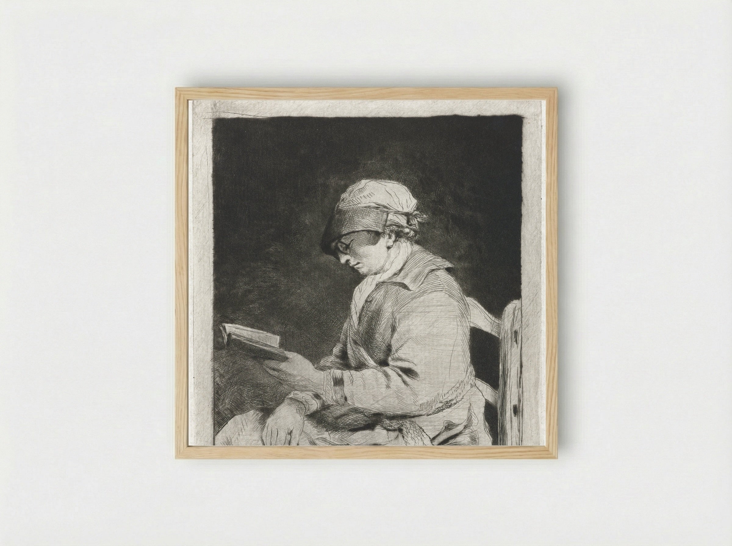 Portret van een lezende man, in profiel naar links - Louis Bernard Coclers - Framed Print Wood