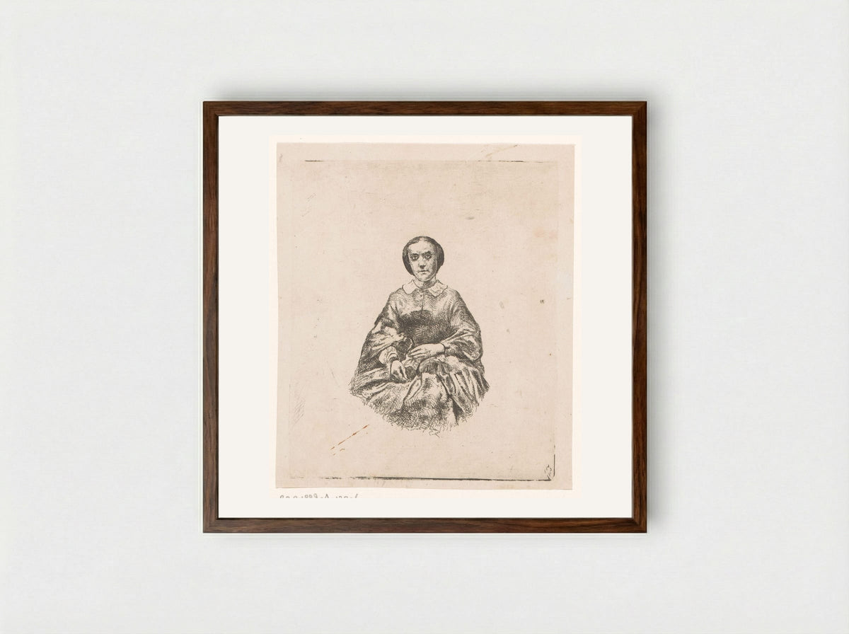 Portret van een onbekende vrouw - Jan Stobbaerts - Framed Print Dark Wood
