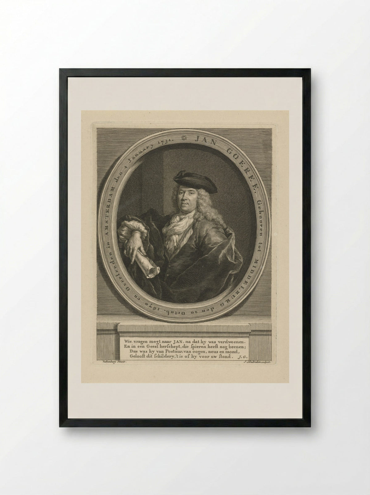 Portret van een theoloog (Jan Goeree) - Jacob Houbraken - Framed Print Black