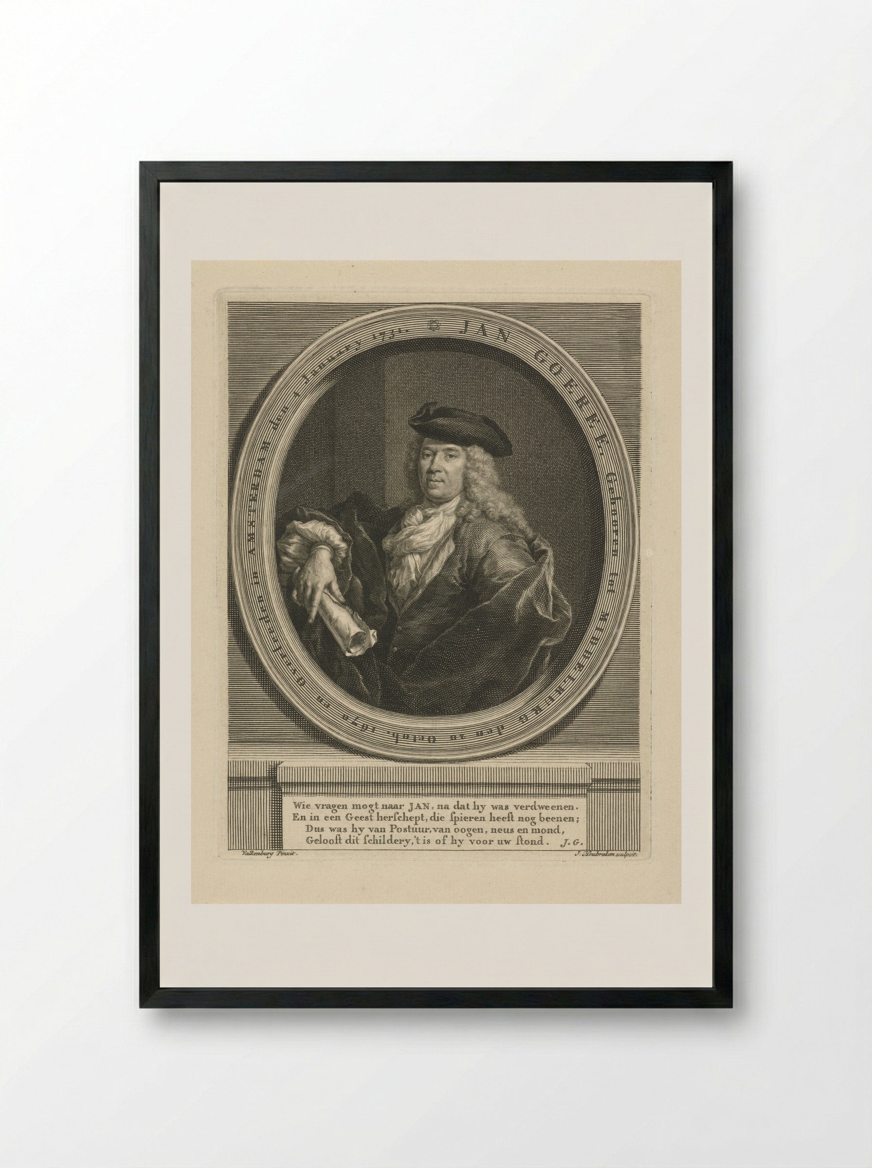 Portret van een theoloog (Jan Goeree) - Jacob Houbraken - Framed Print Black
