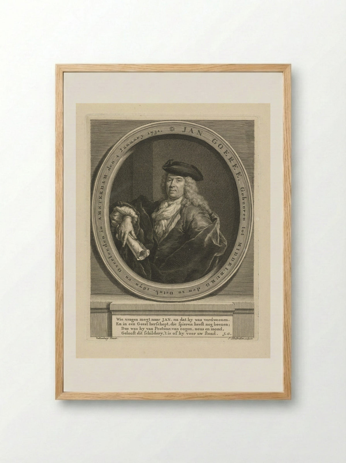 Portret van een theoloog (Jan Goeree) - Jacob Houbraken - Framed Print Wood