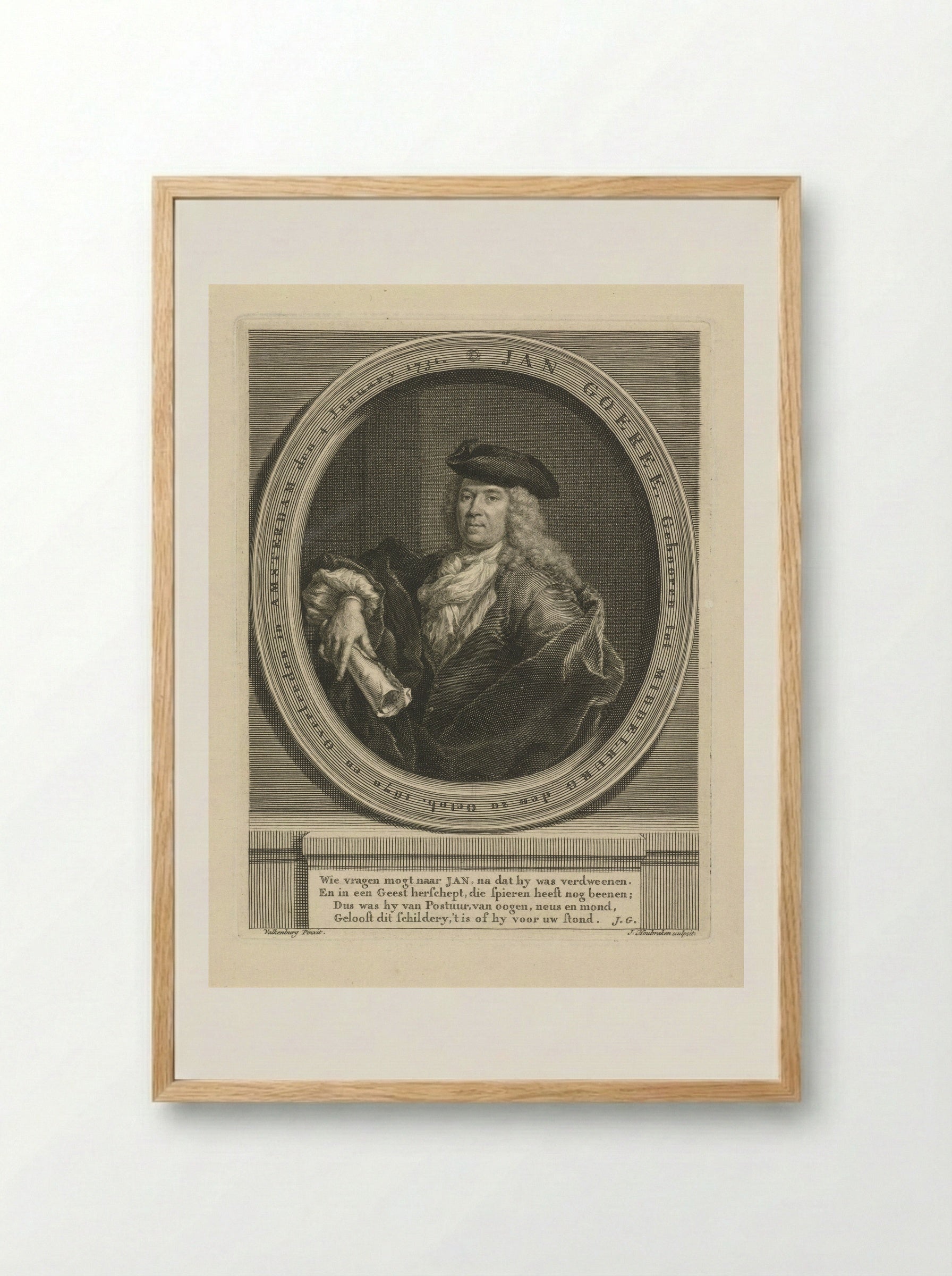 Portret van een theoloog (Jan Goeree) - Jacob Houbraken - Framed Print Wood