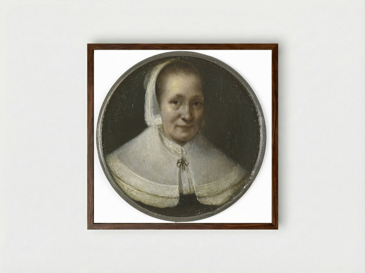 Portret van een vijftigjarige vrouw - Gerrit Lundens - Framed Print Dark Wood