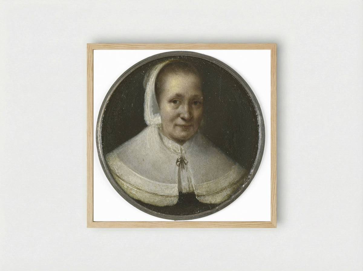 Portret van een vijftigjarige vrouw - Gerrit Lundens - Framed Print Wood