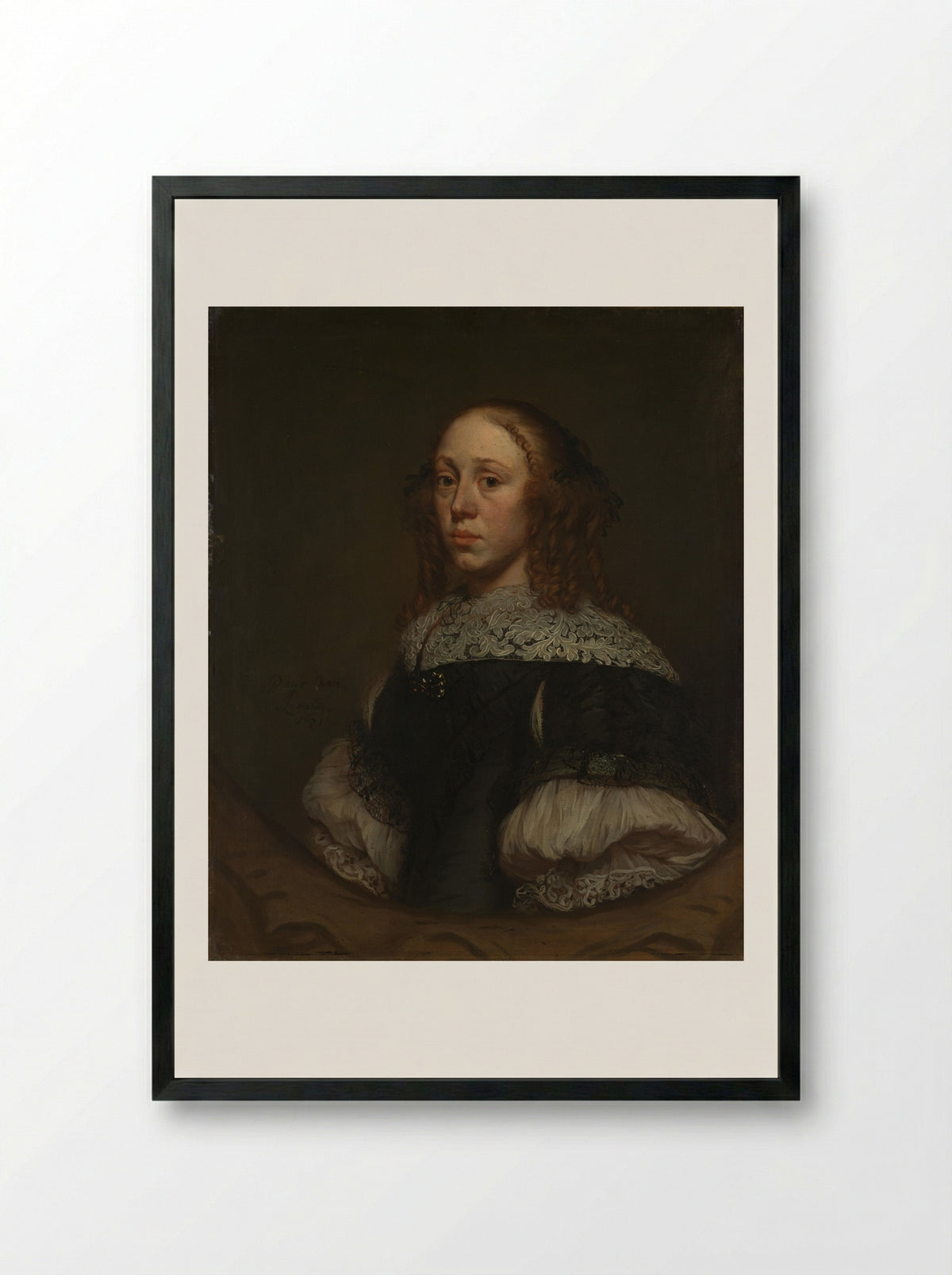 Portret van een vrouw - Pieter van Anraedt - Framed Print Black
