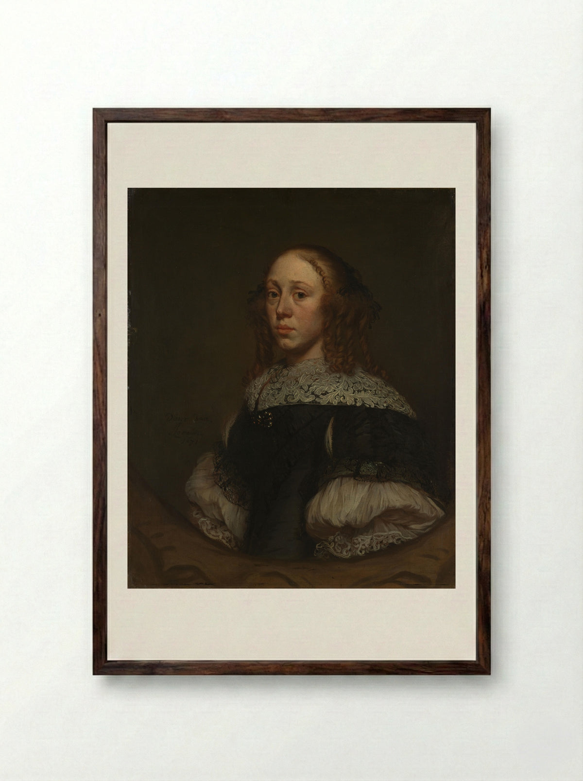 Portret van een vrouw - Pieter van Anraedt - Framed Print Dark Wood