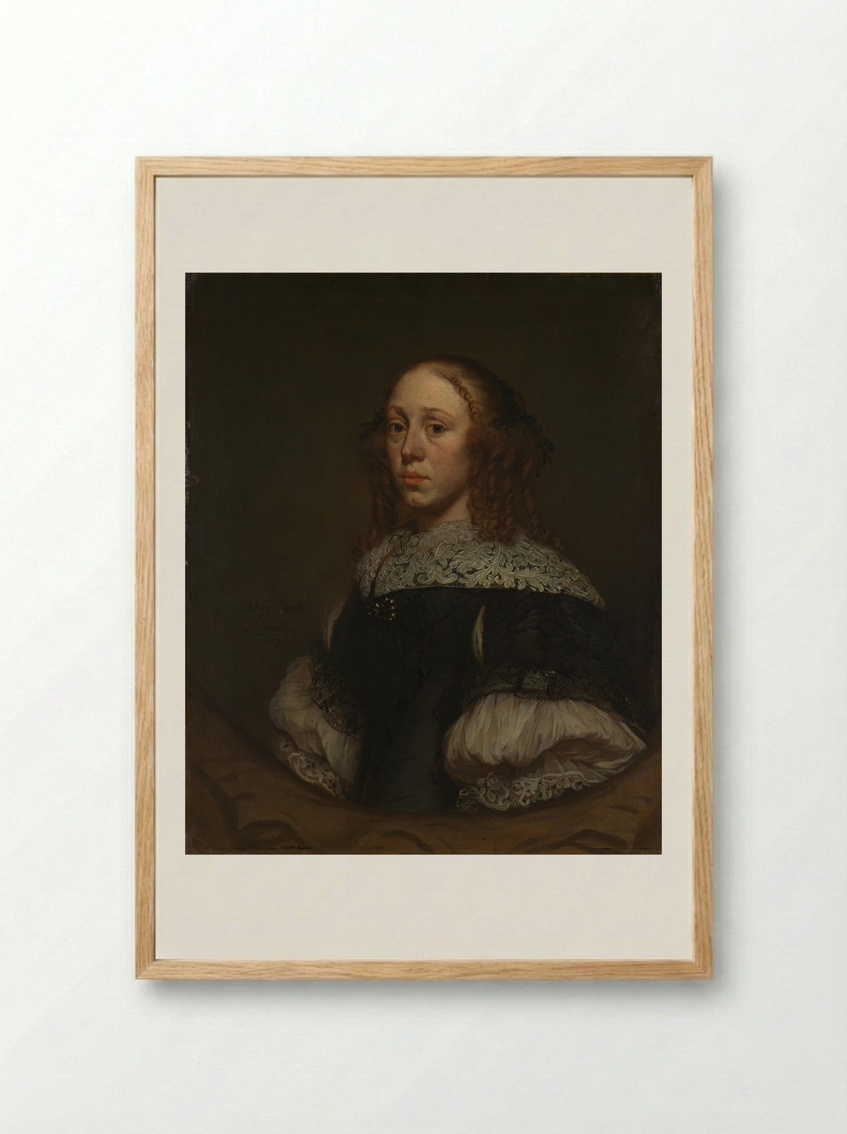Portret van een vrouw - Pieter van Anraedt - Framed Print Wood