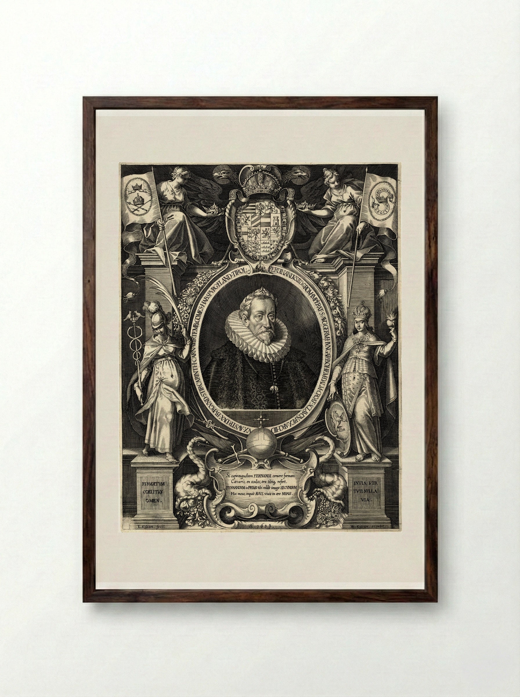 Portret van keizer Ferdinand III - Lucas Kilian - Framed Print Dark Wood