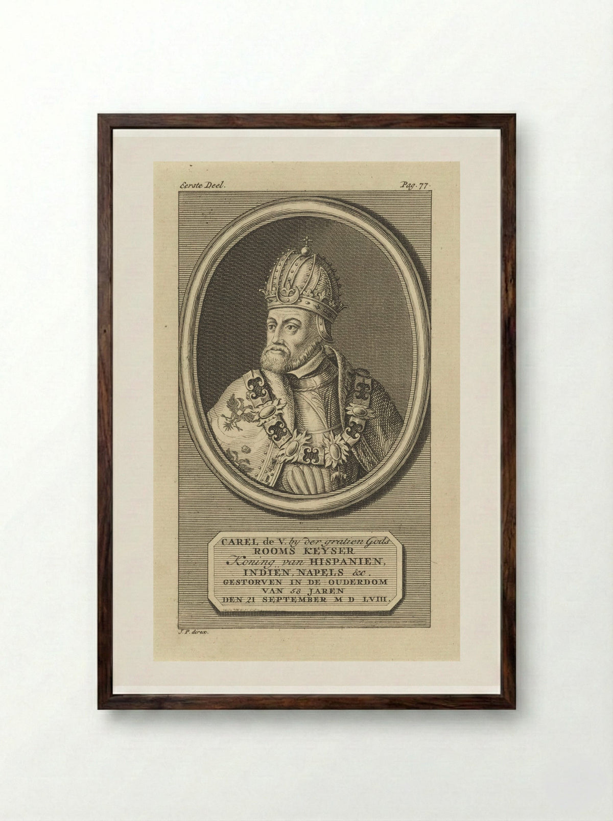 Portret van keizer Karel V - Jan Punt - Framed Print Dark Wood