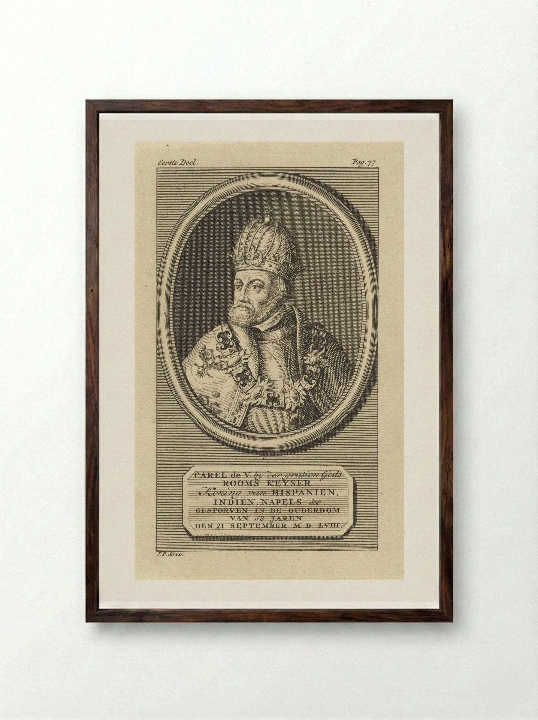 Portret van keizer Karel V - Jan Punt - Framed Print Dark Wood