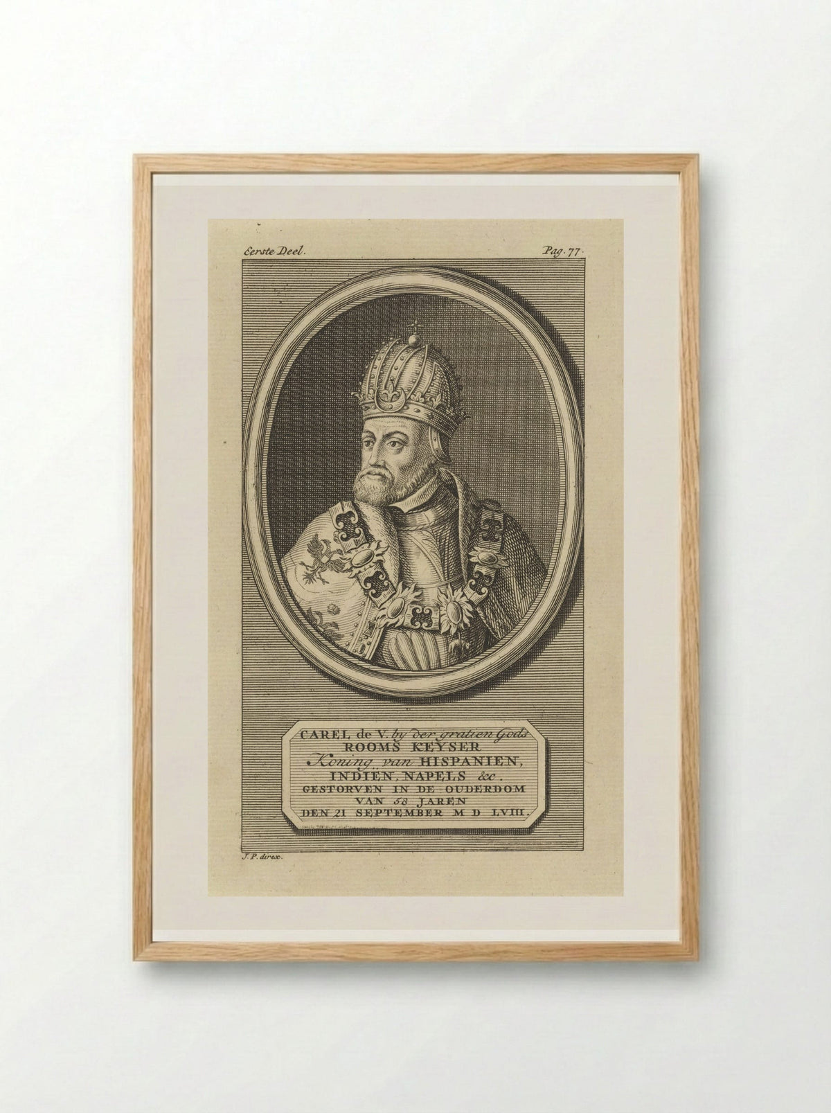 Portret van keizer Karel V - Jan Punt - Framed Print Wood
