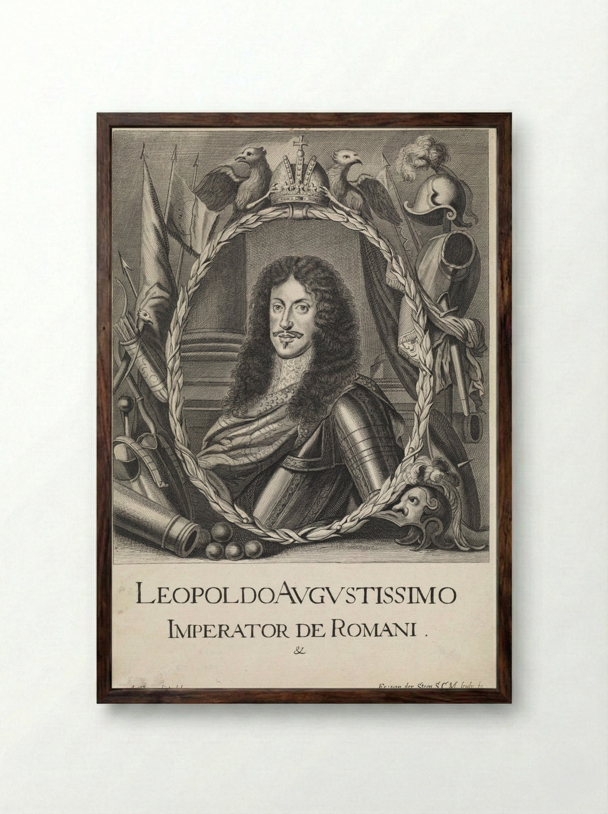 Portret van keizer Leopold I - Giovanni Battista Hacque - Framed Print Dark Wood