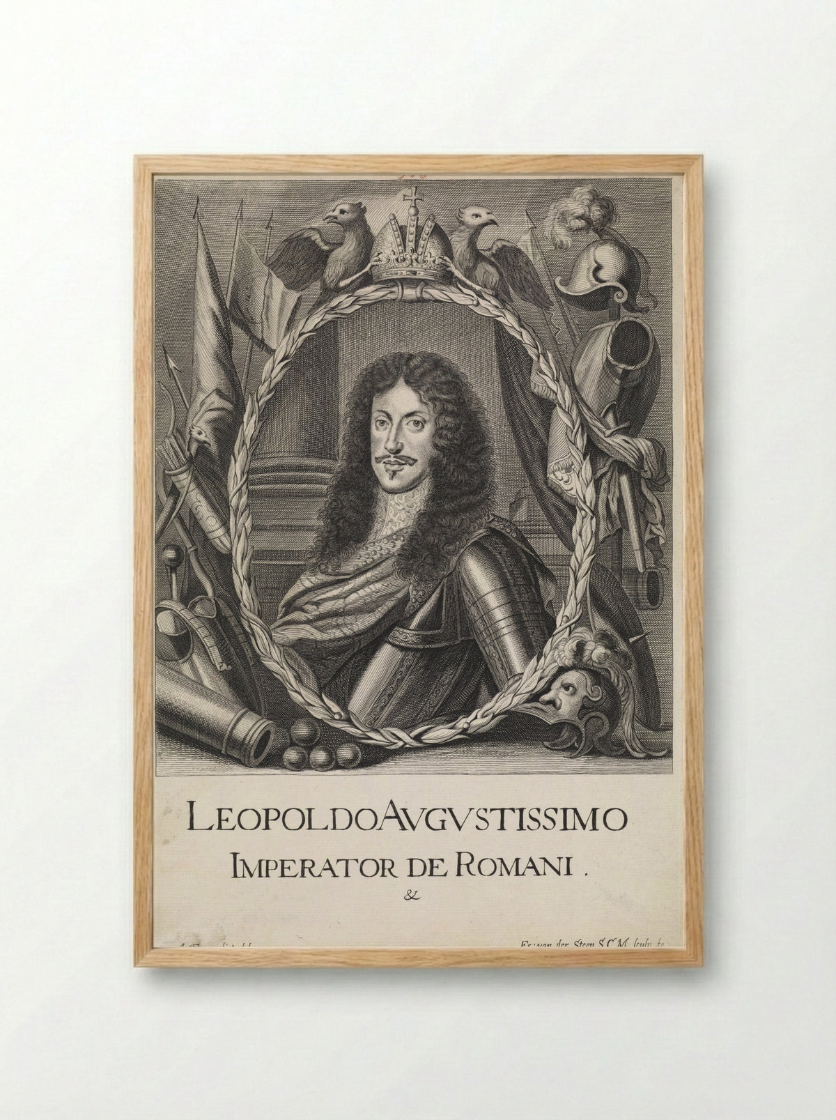 Portret van keizer Leopold I - Giovanni Battista Hacque - Framed Print Wood