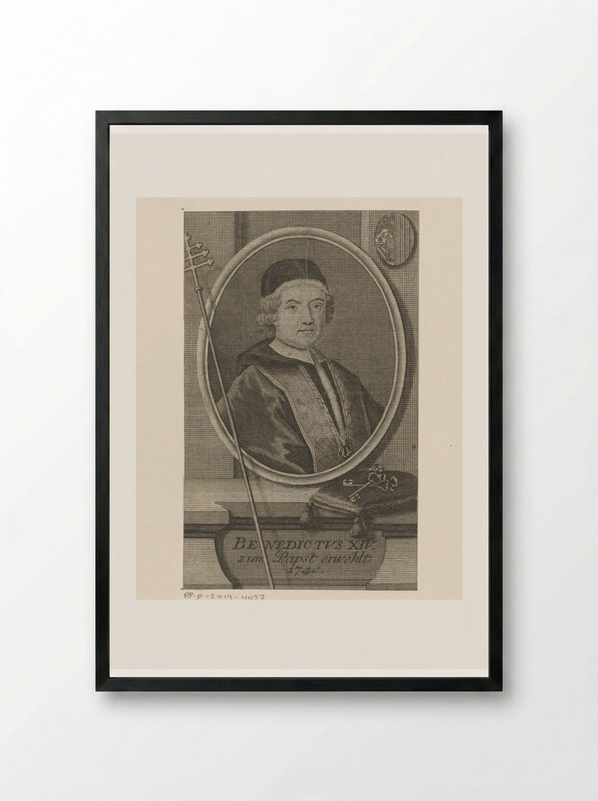 Portret van paus Benedictus XIV - Johann Martin Bernigeroth - Framed Print Black