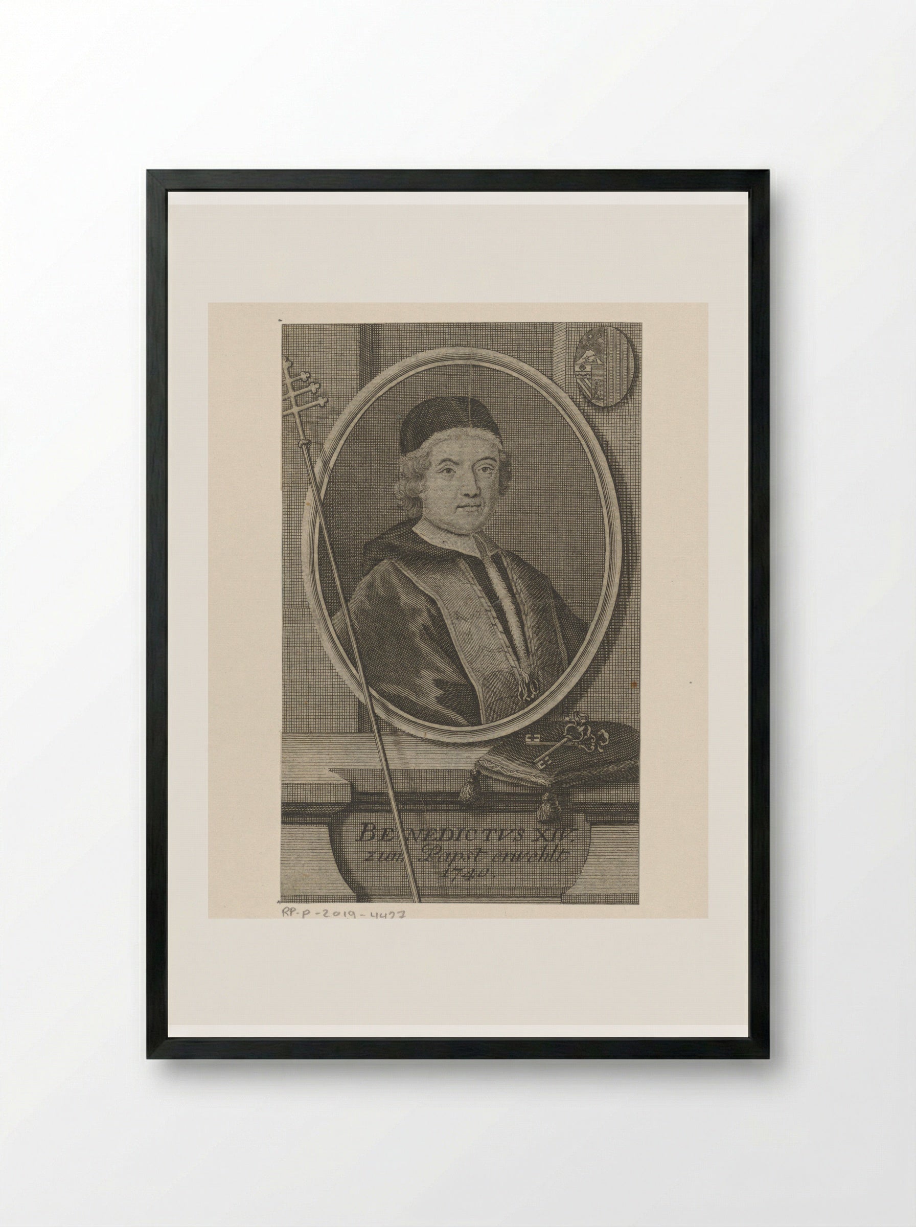 Portret van paus Benedictus XIV - Johann Martin Bernigeroth - Framed Print Black
