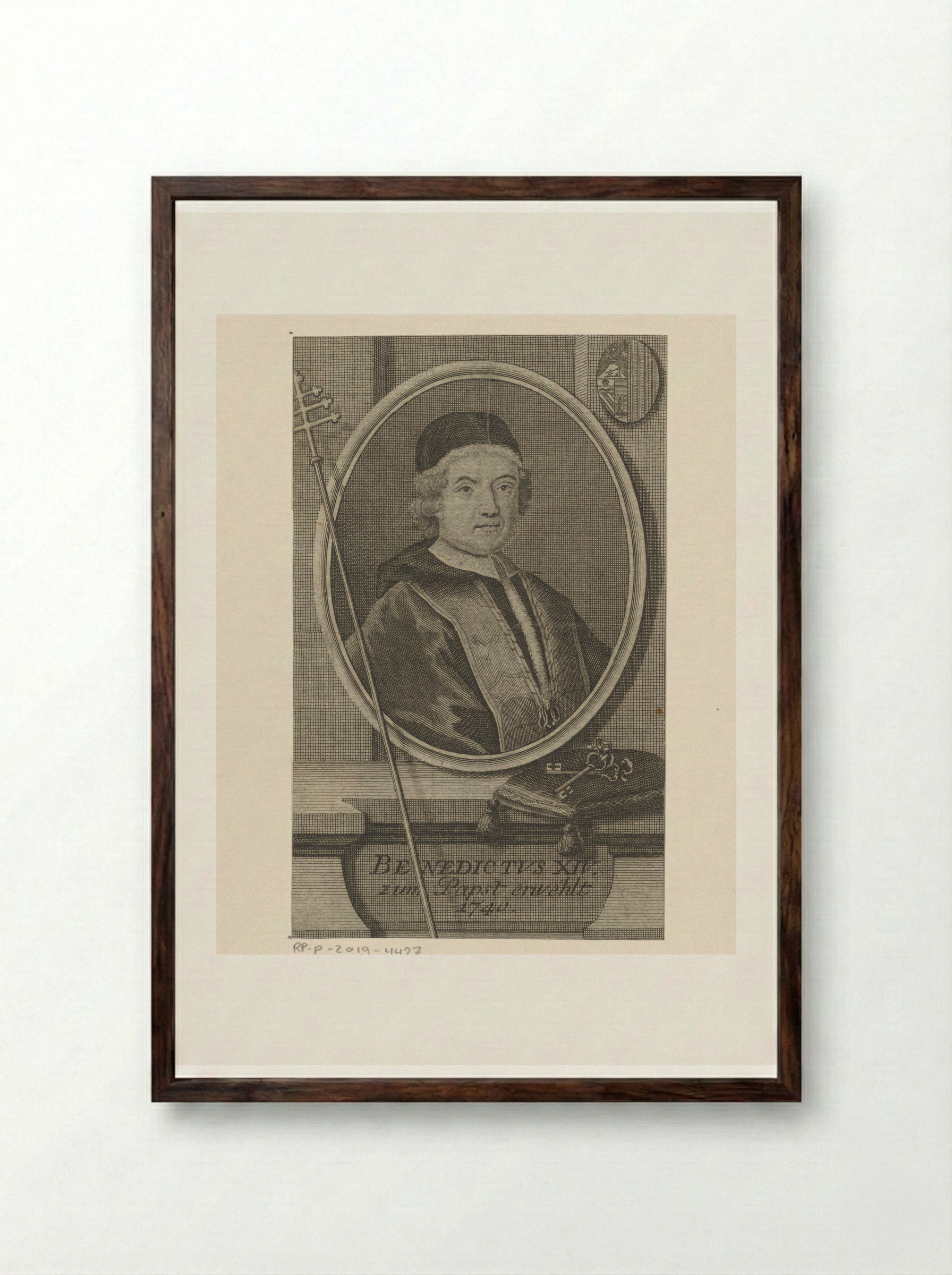 Portret van paus Benedictus XIV - Johann Martin Bernigeroth - Framed Print Dark Wood