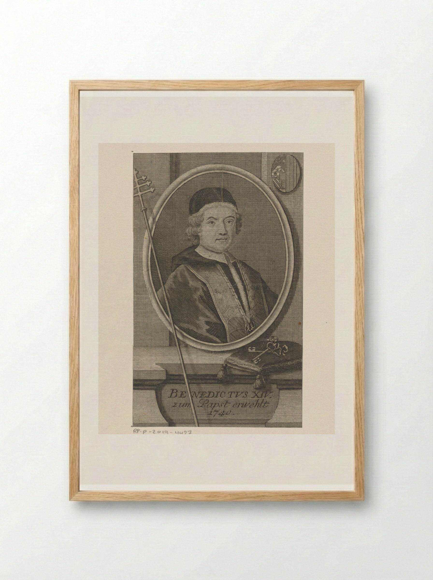 Portret van paus Benedictus XIV - Johann Martin Bernigeroth - Framed Print Wood