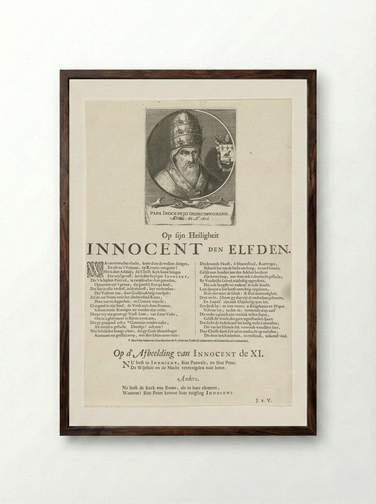 Portret van paus Innocentius XI - Pieter Nolpe - Framed Print Dark Wood