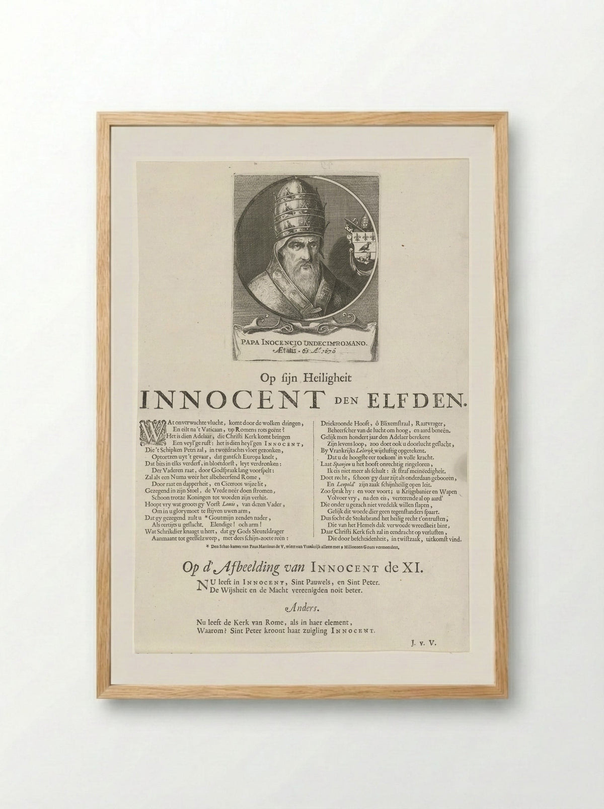 Portret van paus Innocentius XI - Pieter Nolpe - Framed Print Wood