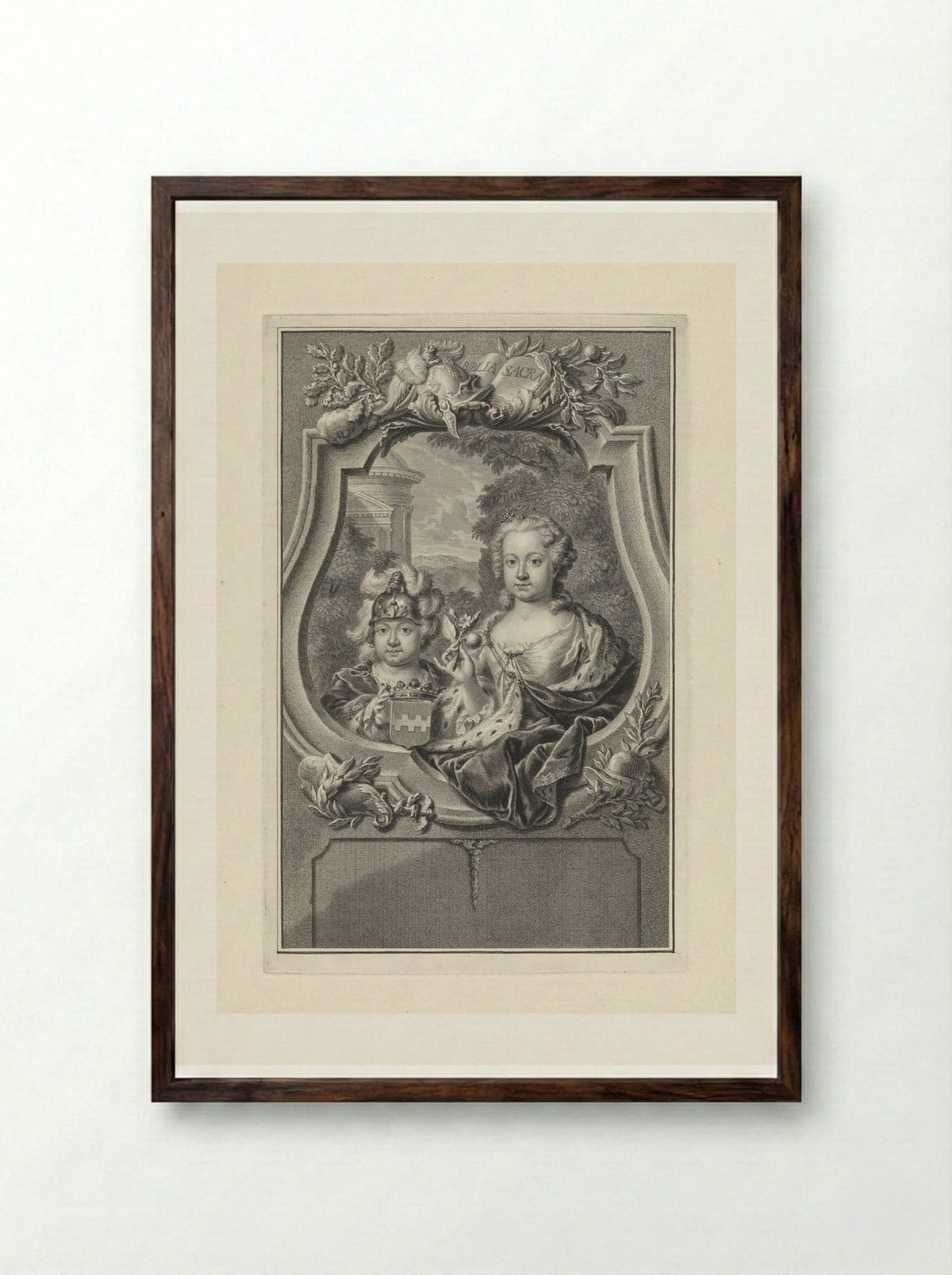 Portret van prins Willem V en prinses Carolina van Oranje-Nassau als kinderen - Pieter Tanjé - Framed Print Dark Wood