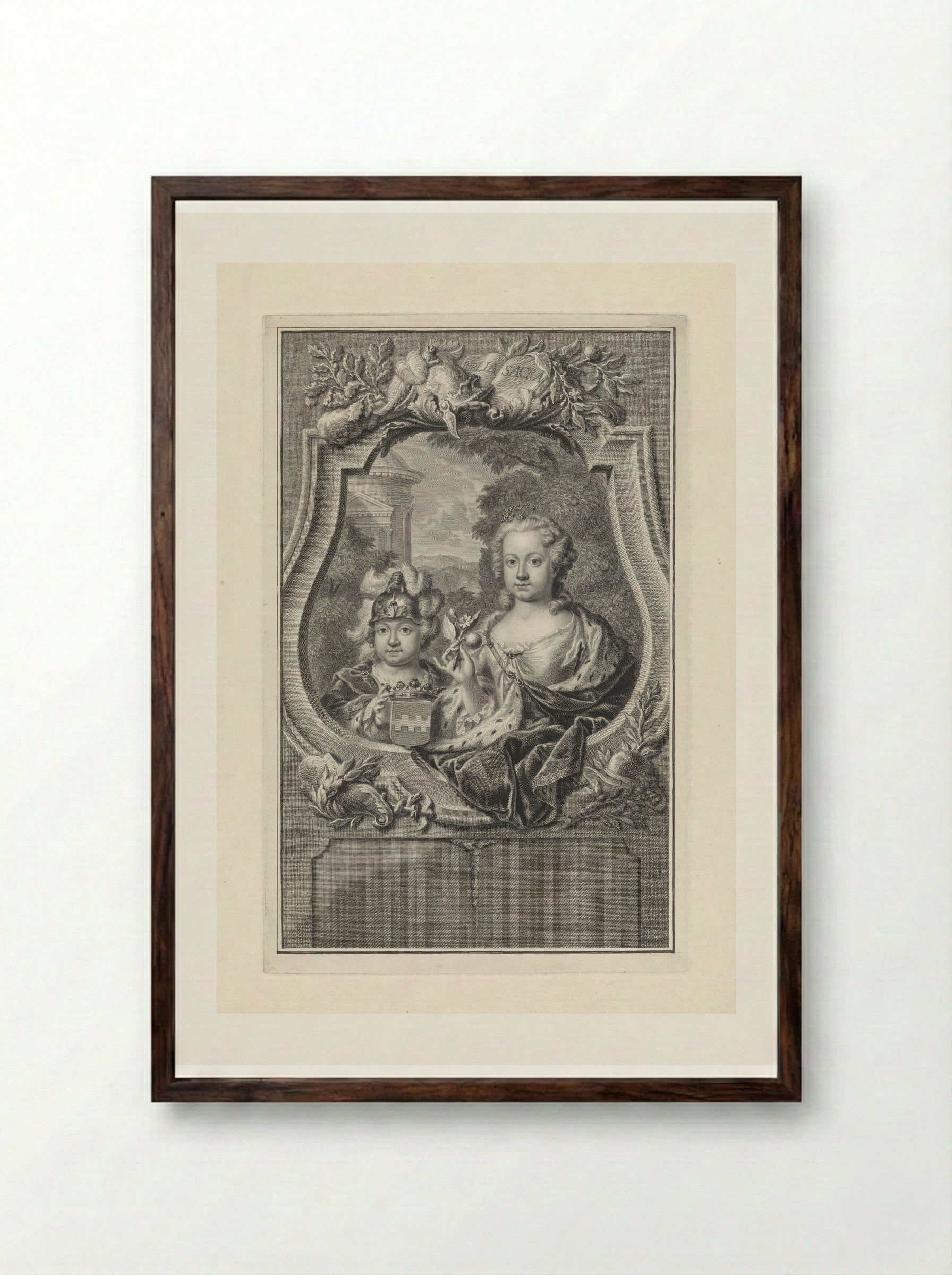 Portret van prins Willem V en prinses Carolina van Oranje-Nassau als kinderen - Pieter Tanjé - Framed Print Dark Wood