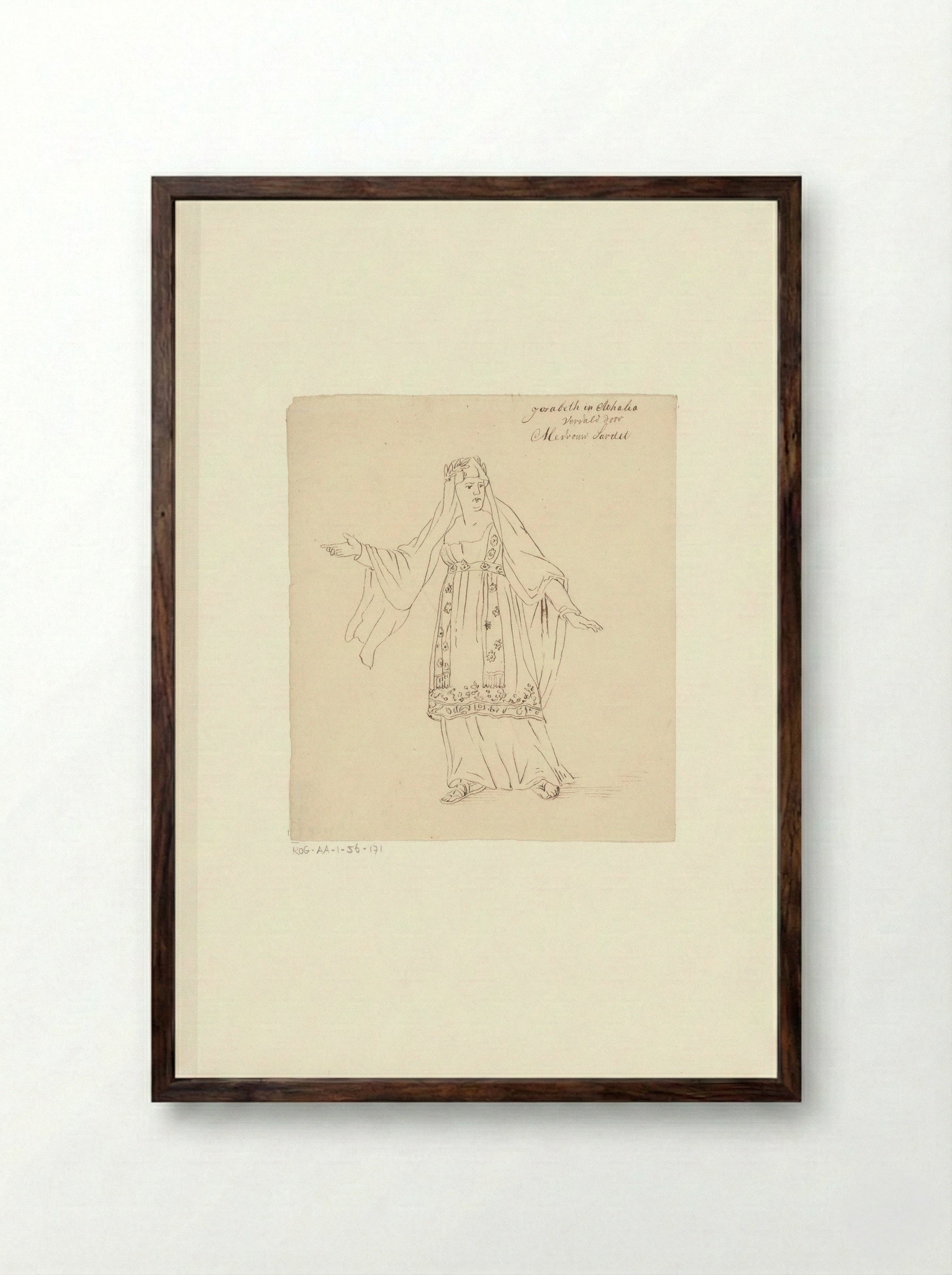 Portret van toneelspeelster Jacoba Wouters-Sardet in de rol van Josabeth - Johannes Jelgerhuis - Framed Print Dark Wood
