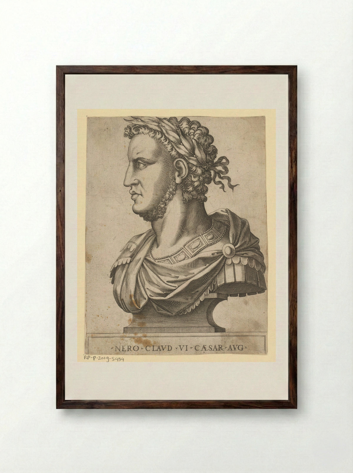 Portretbuste van Nero, keizer van het Romeinse Rijk - Martino Rota - Framed Print Dark Wood