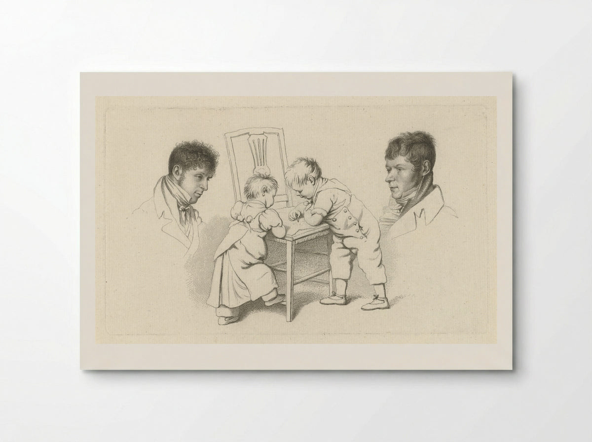 Portretten van Abraham Lion Zeelander en Anthony Oberman en twee tekenende kinderen - Jacob Ernst Marcus - Poster