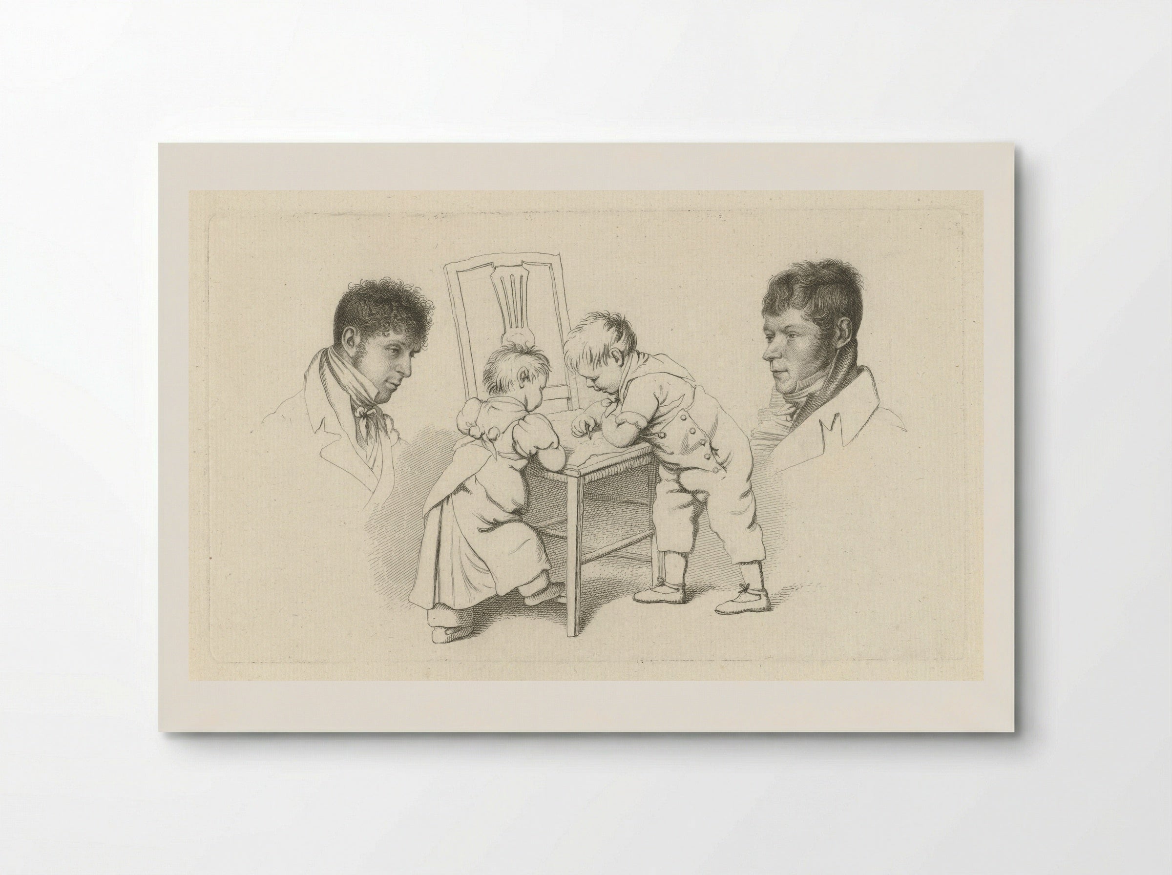 Portretten van Abraham Lion Zeelander en Anthony Oberman en twee tekenende kinderen - Jacob Ernst Marcus - Poster