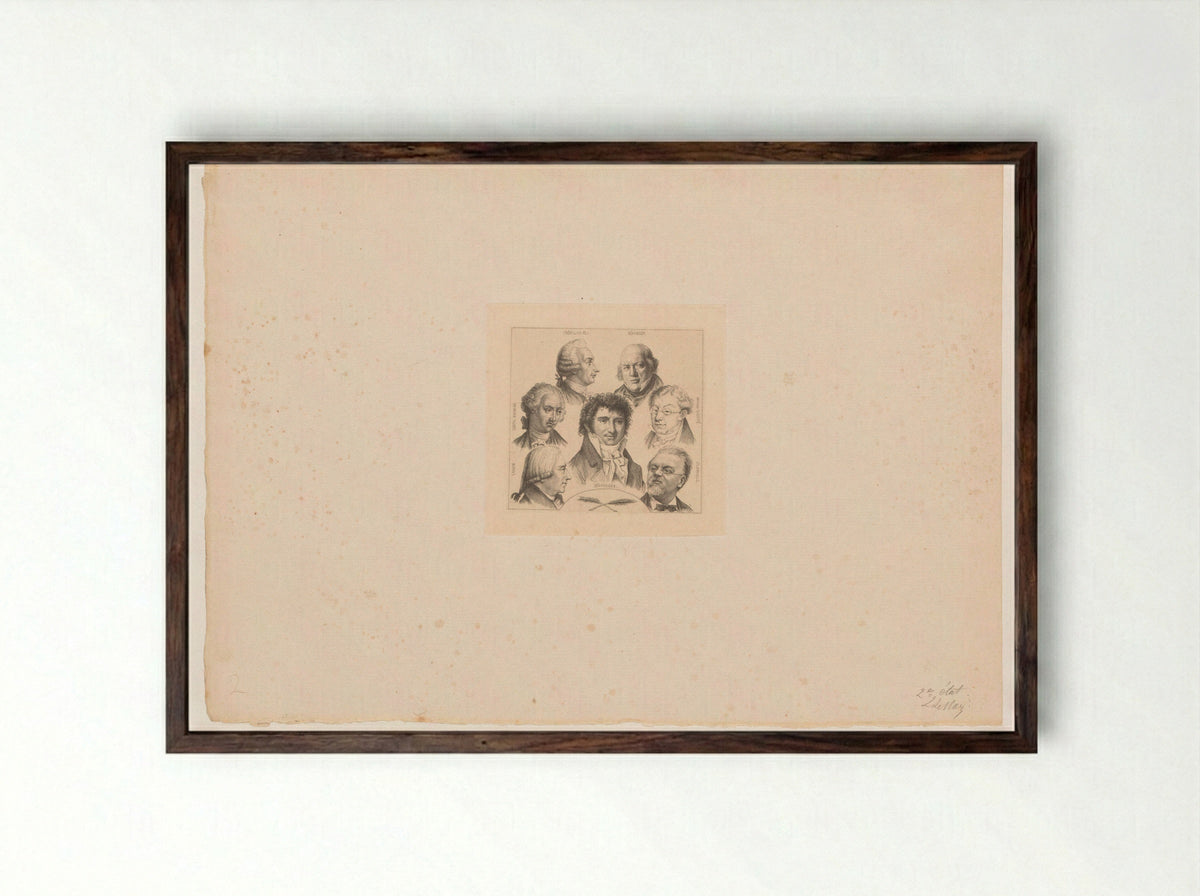 Portretten van Crébillon, Béranger, Gouffé, Clairville, Désaugiers, Laujon en Bernard - Louis Le Nain - Framed Print Dark Wood
