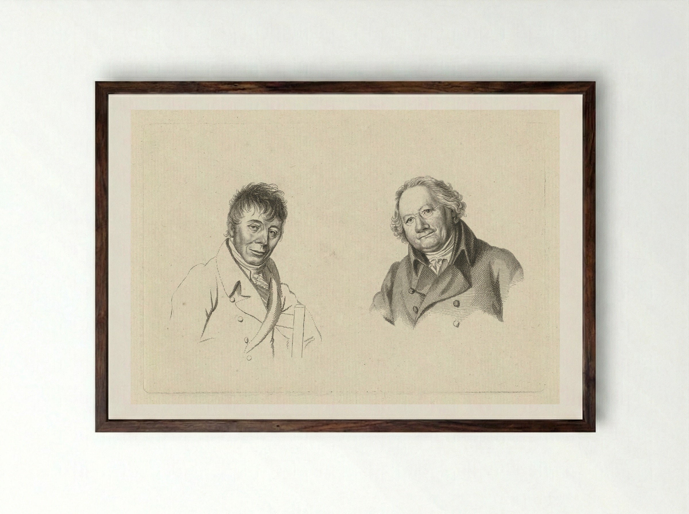 Portretten van Daniël Dupré en Christiaan Welmeer - Jacob Ernst Marcus - Framed Print Dark Wood
