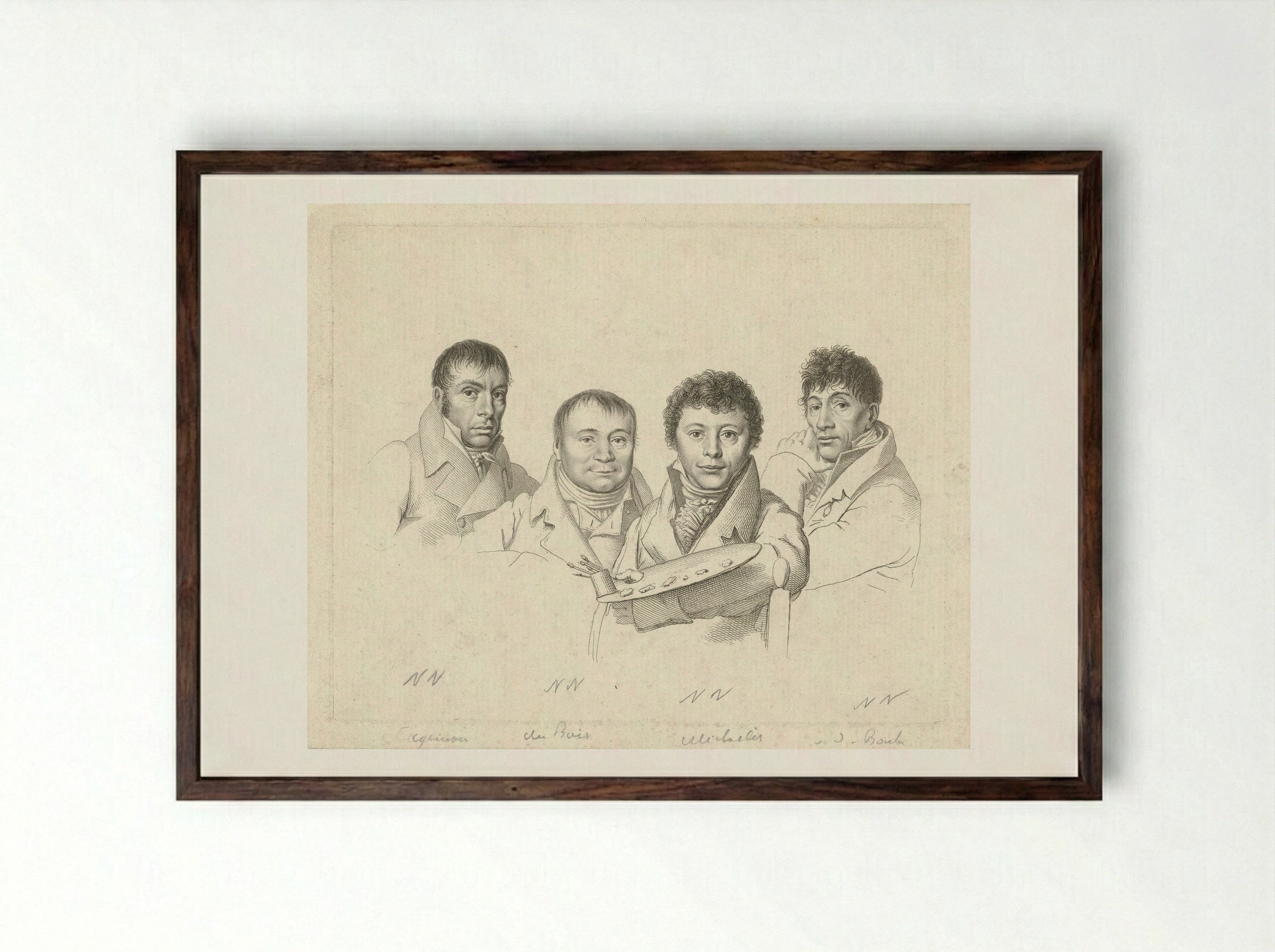 Portretten van H. Lageman, Ch. Dubois, G.J. Michaëlis en A. van den Bos - Jacob Ernst Marcus - Framed Print Dark Wood