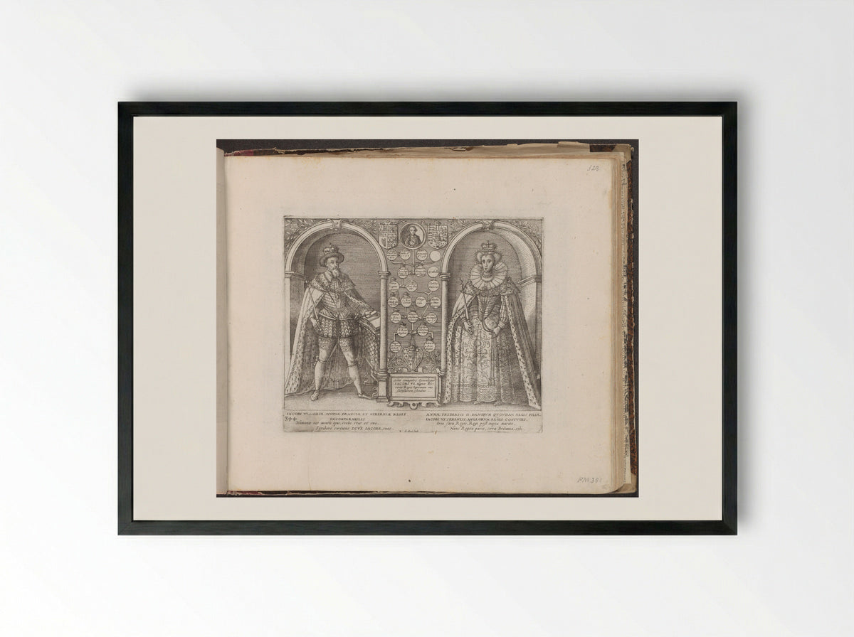 Portretten van Jacobus I en Anna - Caspar Ensius - Framed Print Black