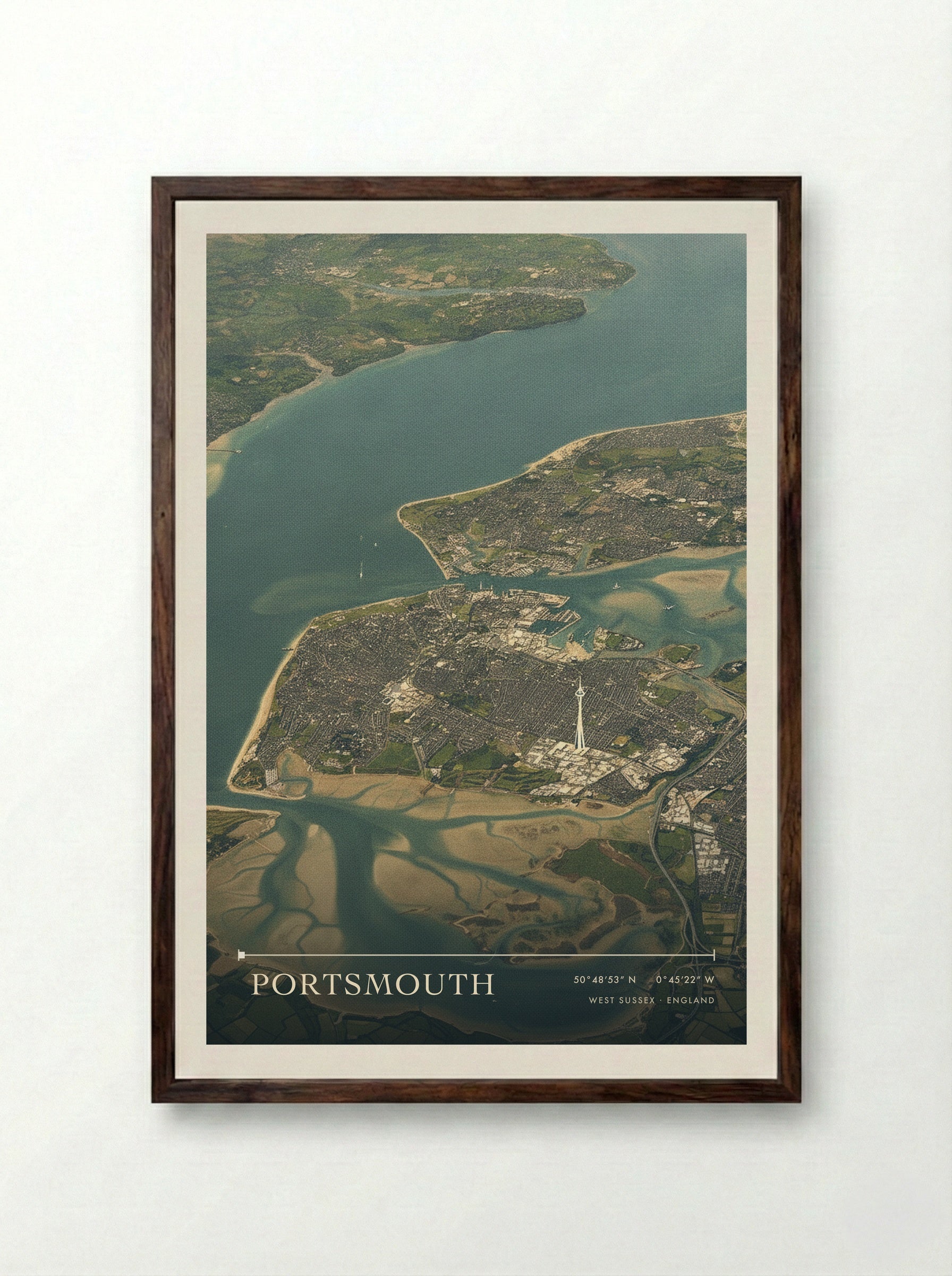 Portsmouth West Sussex England Travel Poster - Framed Print Dark Wood