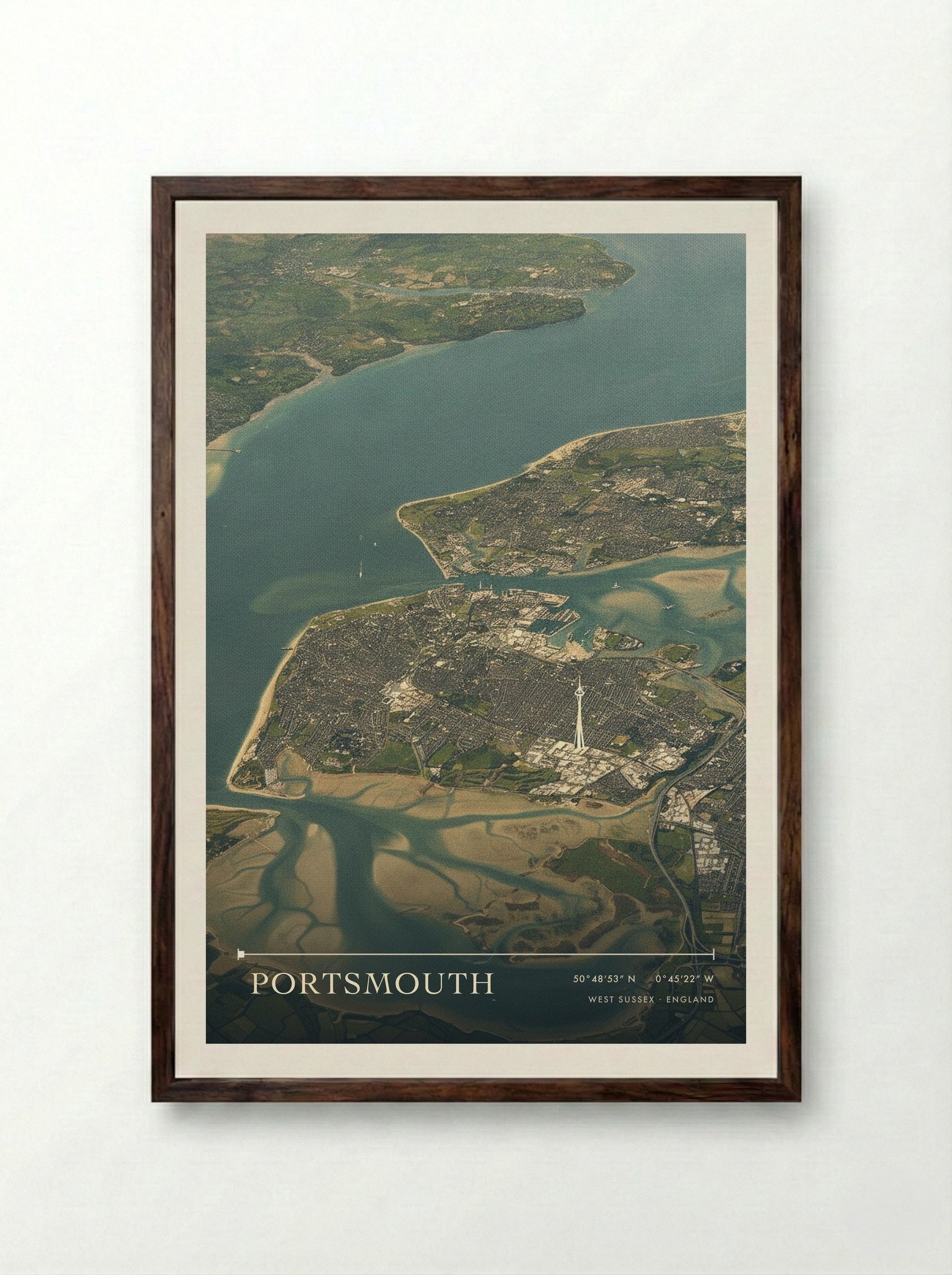 Portsmouth West Sussex England Travel Poster - Framed Print Dark Wood